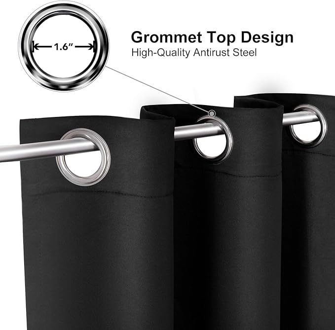 ChrisDowa Small Window Curtains for Kitchen and Bedroom - Grommet Short Thermal Insulated Room Darkening Curtains (2 Panels, Black, 36 x 24 Inch)