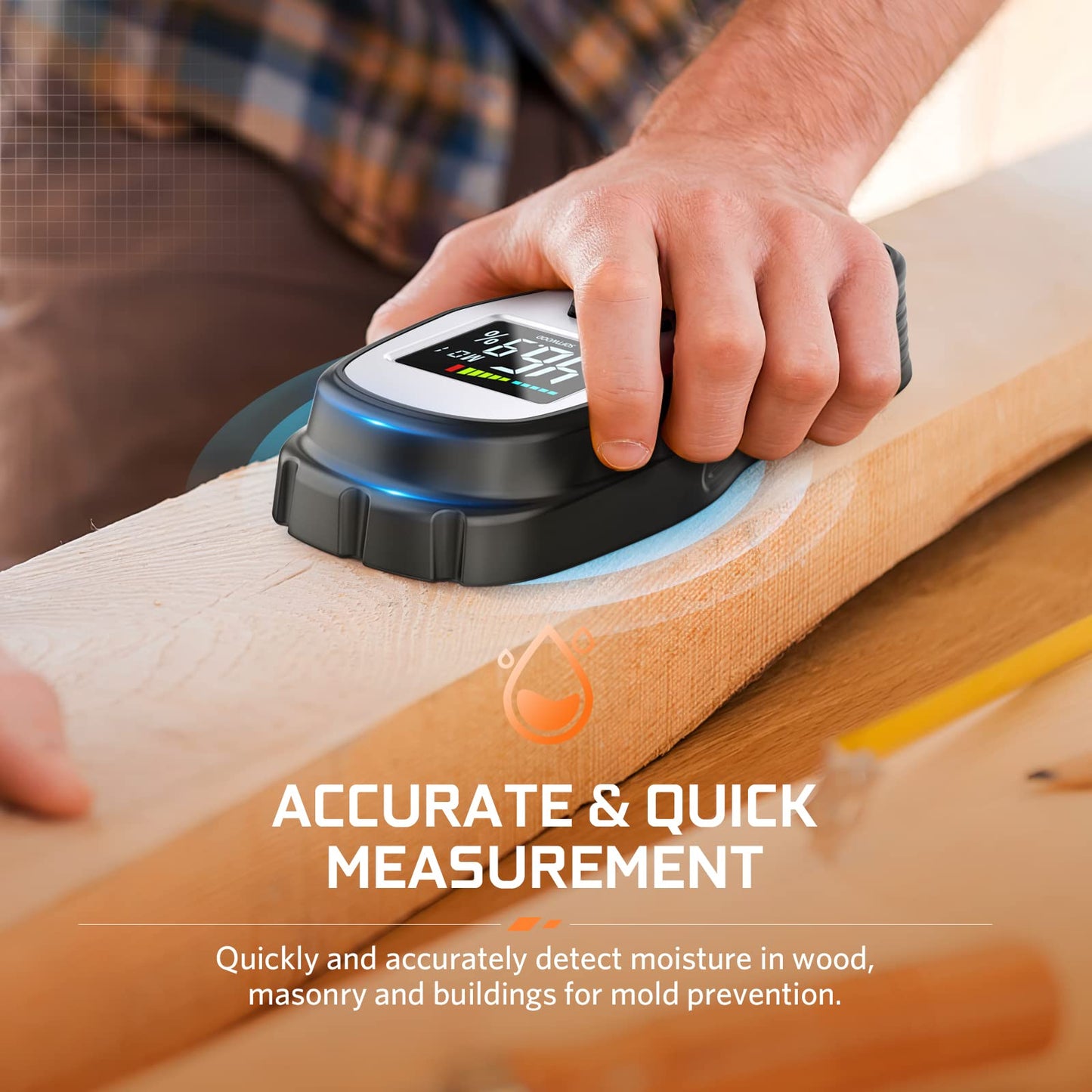 Pinless Wood Moisture Meter Detection - Firewood Moisture Meter Digital Moisture Detector for Lumber Drywall Firewood Masonry Woodworking Plaster Floor Concrete Building with LCD Display Sound Alarm