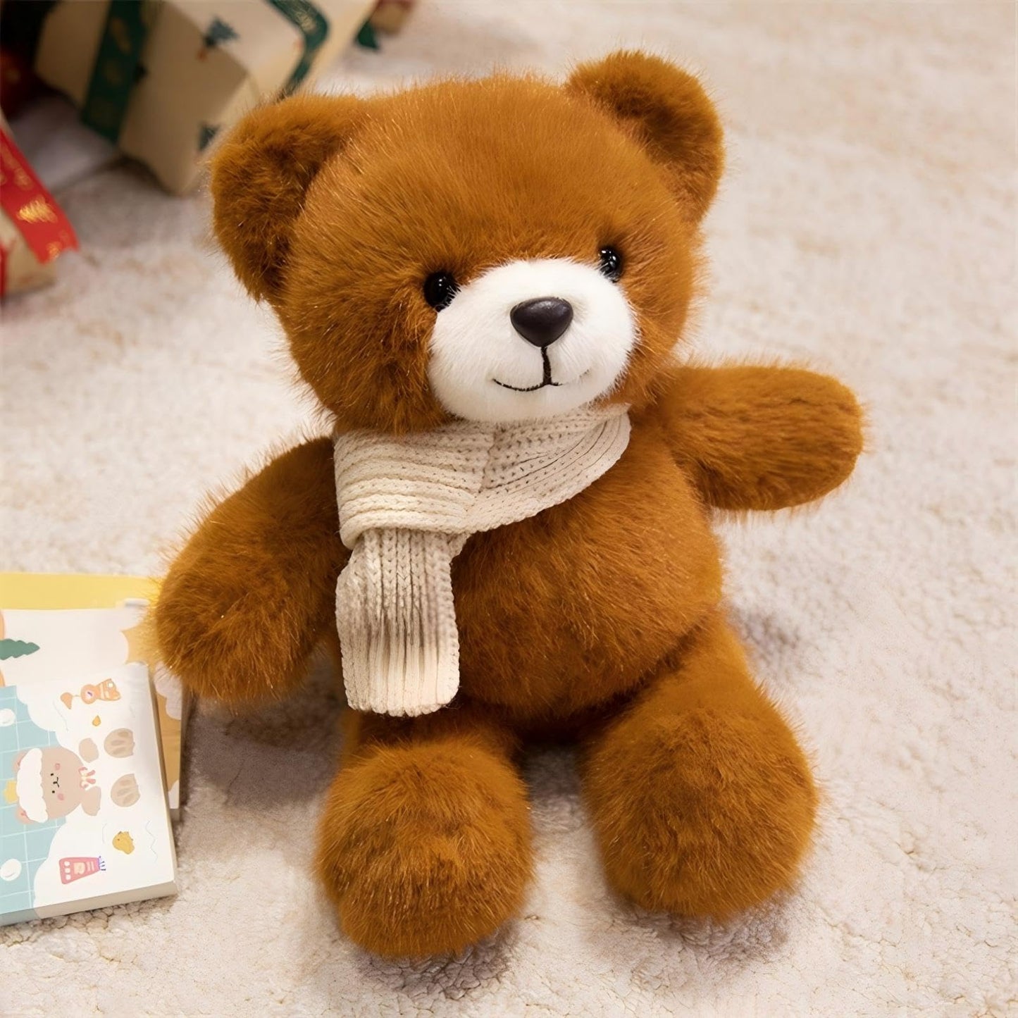 HOKESS Teddy Bear Stuffed Animals with Scarf,Soft Cuddly Plush Toy Doll Gift for Girls Boys Kids,12 Inch (Brown)