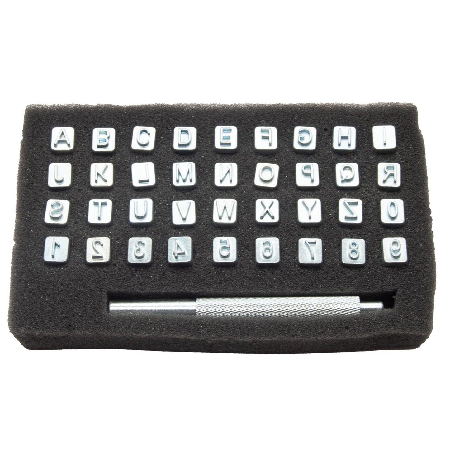 Realeather T8137 Leather Stamps Tool Set for Leather Crafting, Alphabet and Number, 1/4", Chrome, 36-Stamp Heads