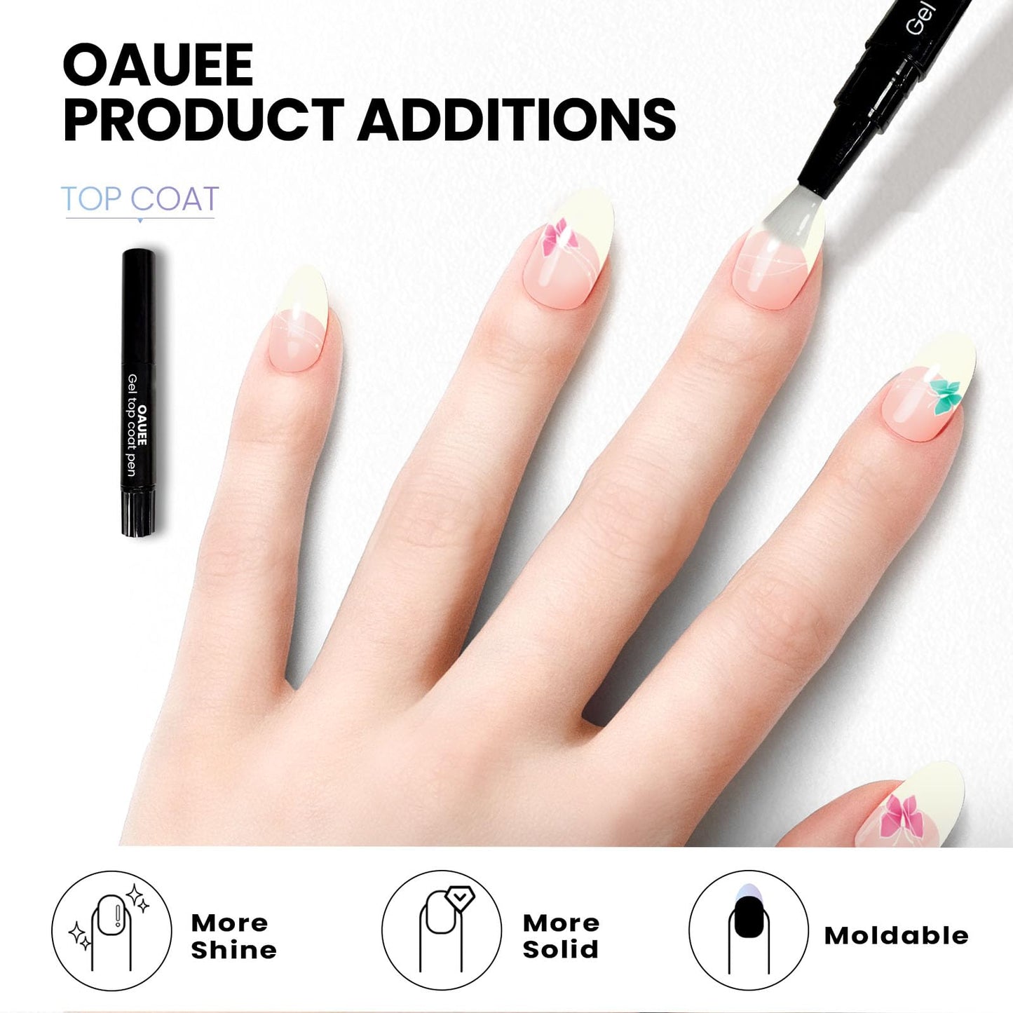 Oauee Semi Cured Gel Nail Strips | Built-In Gel Top Coat | UV Light Required | Salon Quality, Easy Application And Removal (Fairy Butterflies French)