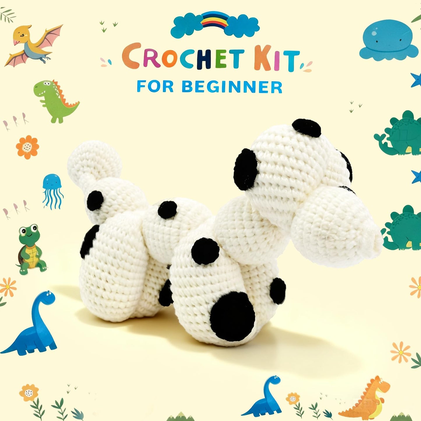 Dog Crochet Kit for Beginners, Larger Size Amigurumi Starter Kit with Step-by-step Tutorial Video and User Manual, Easy Art Crochet Knitting Amigurumi, DIY Animal Kits Dogs Puppy Lovers