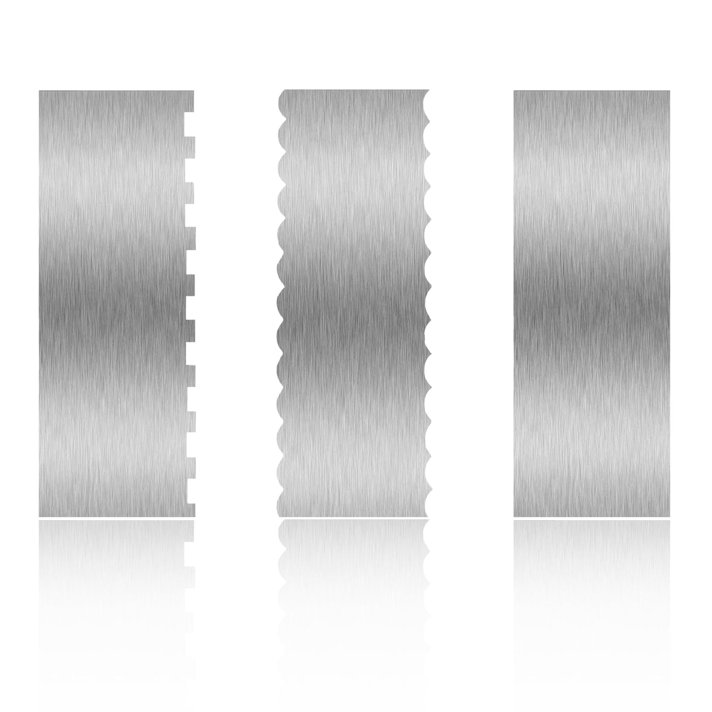 3 Piece 9 Inch Stainless Steel Cake Scraper, Cream Cake Scraper Sided Patterned Edge Stripe Edge Smoother Scraper Cake Smoother Frosting Scraper Cake Decorating Comb for Mousse Butter Cream