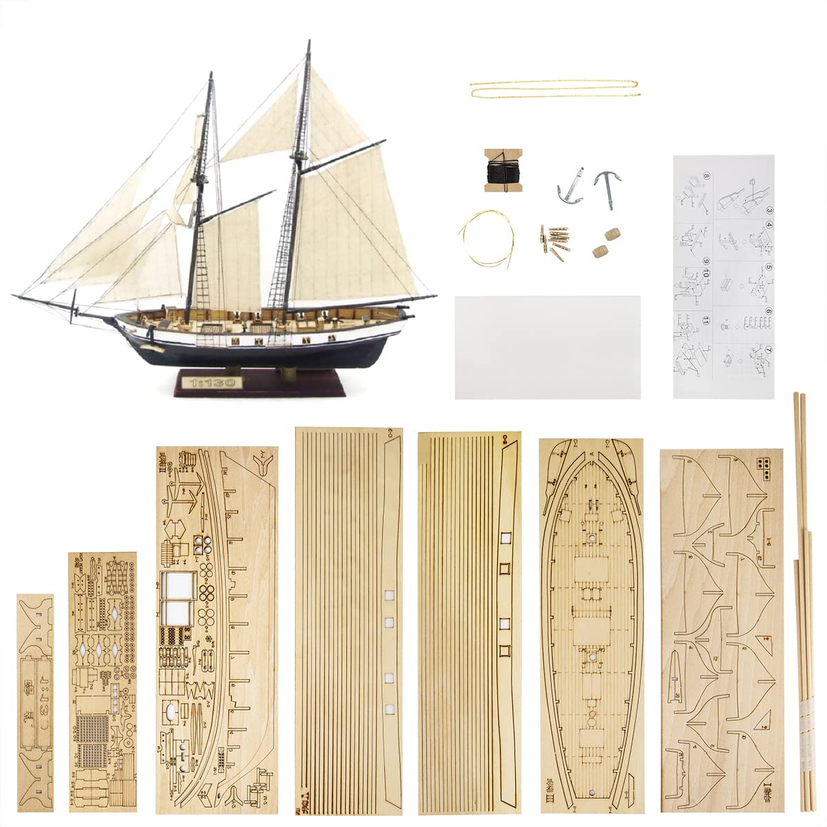 GAWEGM Wooden Ship Model Building Kit - 1/130 Harvey 1847 Sailboat Model for Collections