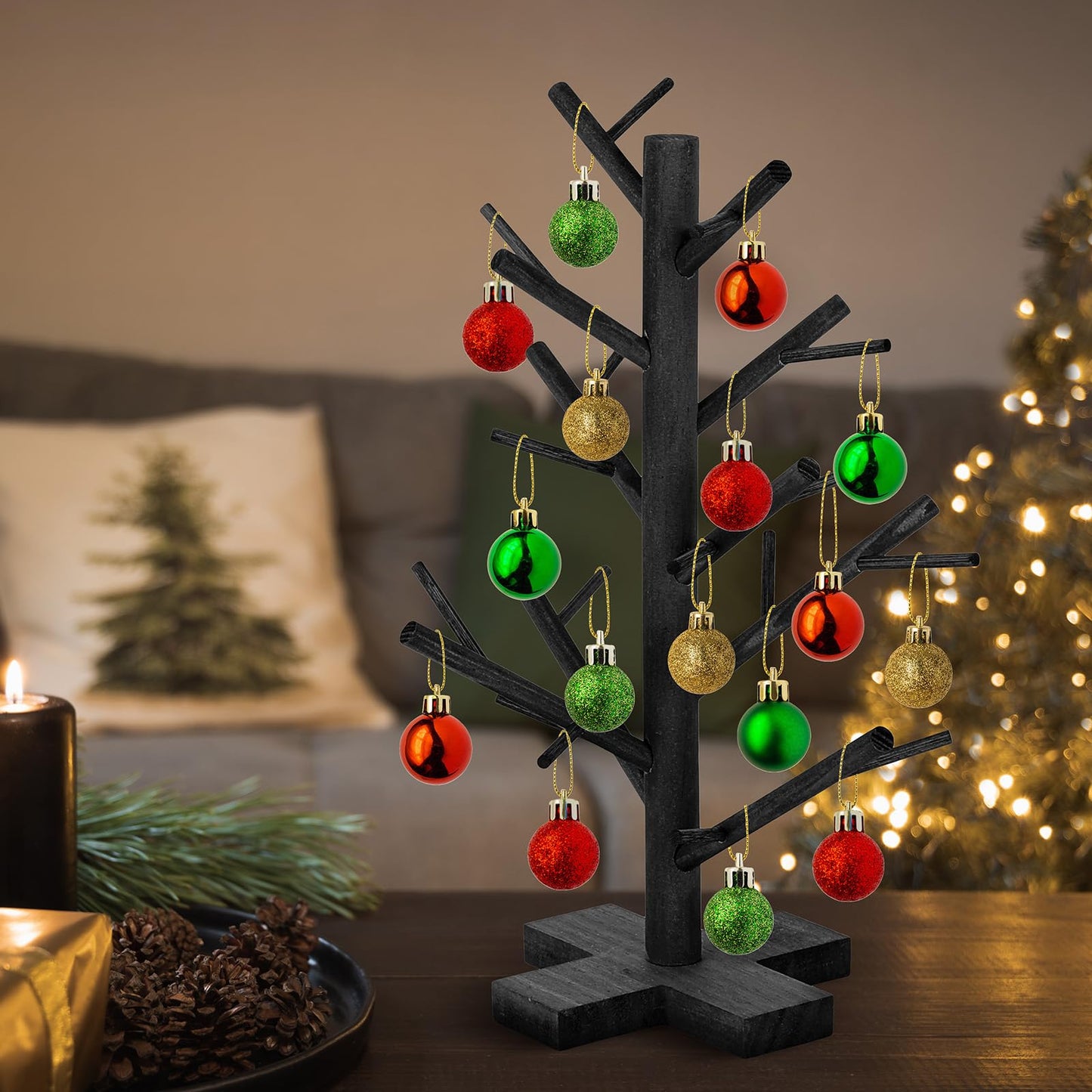 12 Inch Black Halloween Christmas Ornament Display Tree Centerpieces for Tables Ornament Tree Stand Holder Tabletop Artificial Tree for Wedding Anniversary Birthday Farmhouse Party Home Decor