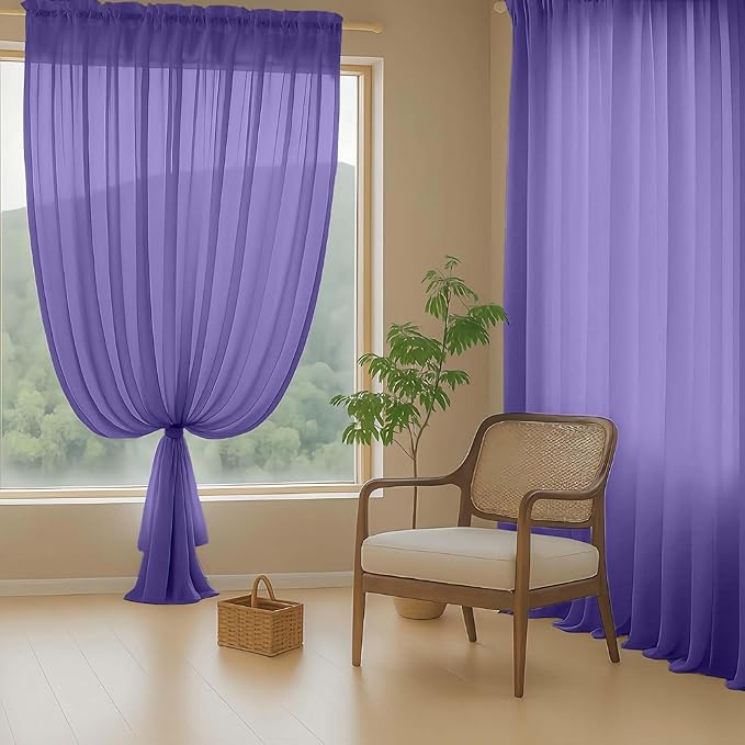 Purple Sheer Curtains for Window 72 inches Long 2 Panels Set, Soft Airy Modern Light Filtering Sheer Curtains for Living Room Bedroom, Dual Rod Pocket Solid Window Drapes, 2x42Wx72L inches