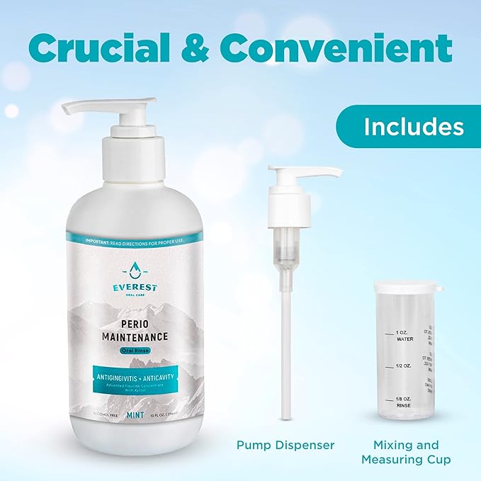 Perio Maintenance Alcohol Free Mouthwash – Concentrated Mouthwash for Bad Breath, Plaque, Sensitive Teeth, and Gingivitis or Gum Disease - Fresh Mint Flavored Fluoride Rinse Pack of 2 by Everest