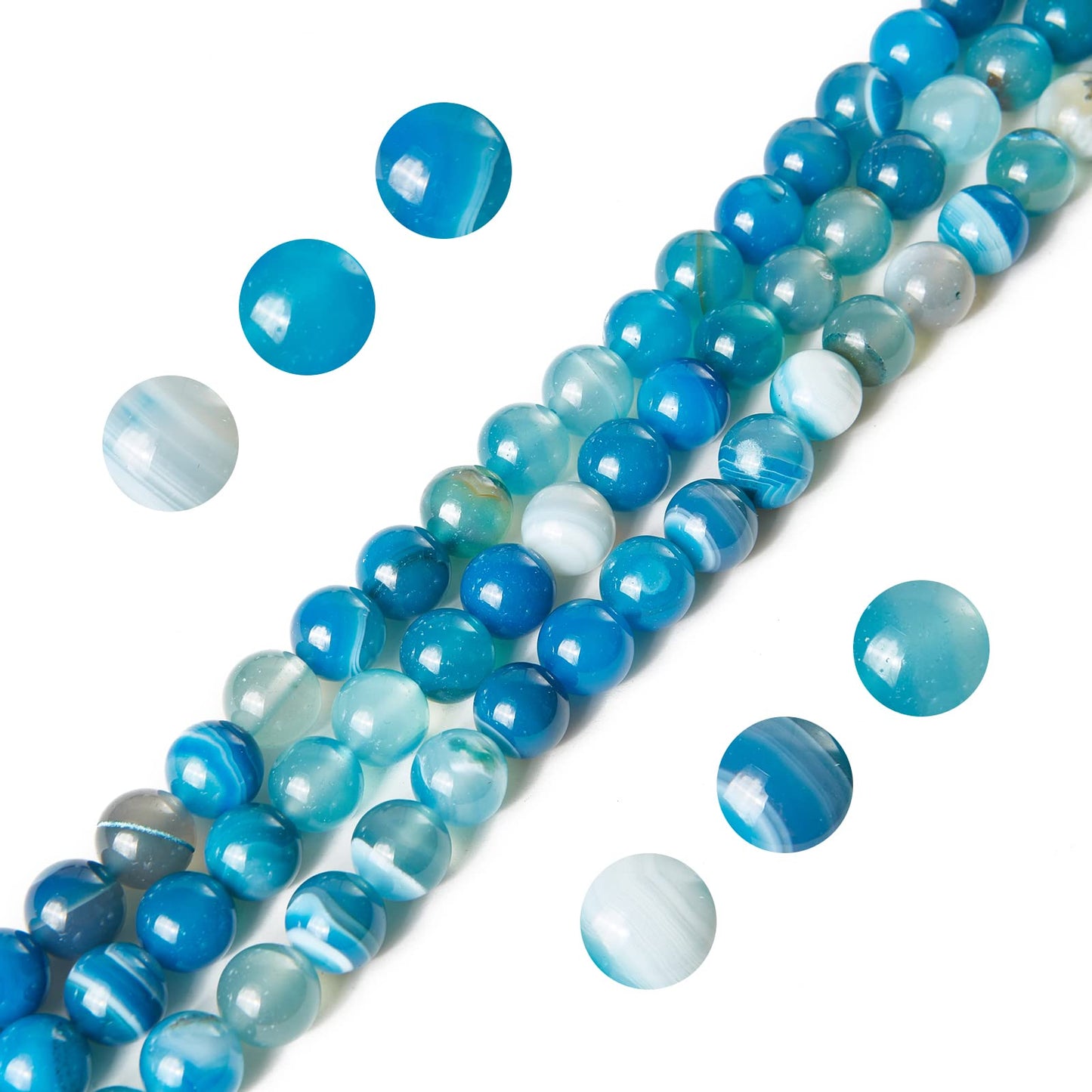 60pcs 6mm Blue Stripe Agate Beads Natural Gemstone Beads Round Loose Beads for Jewelry Making