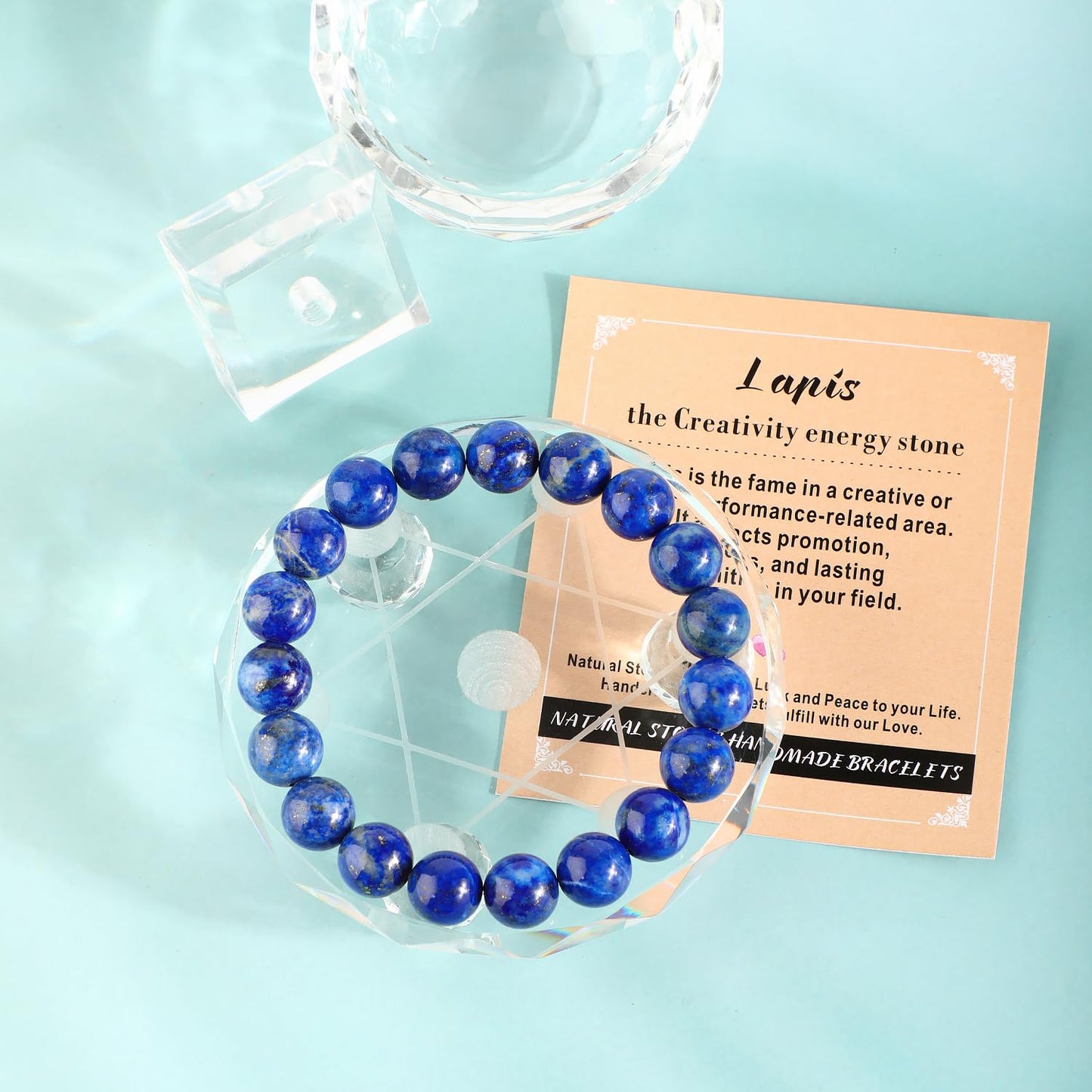 AD Beads 6mm Handmade Lapis Elastic Bracelet – Natural Gemstone for Profession Success – Meditation, Yoga, Healing and Energy Gift for Men Women