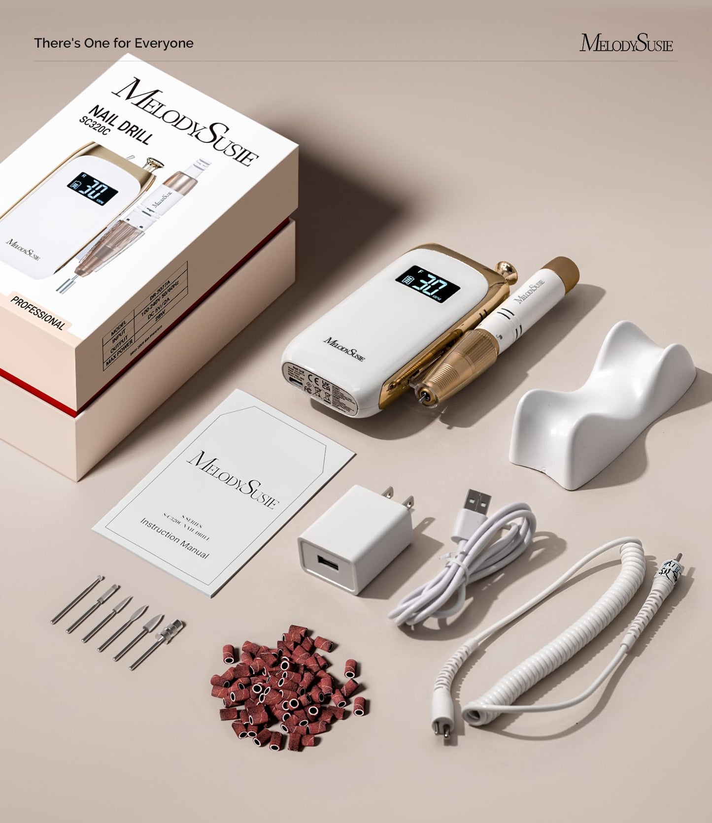 MelodySusie Entry-Level Clip-On Vintage-Style Nail Drill, SC320C 30000RPM Rechargeable E-File for All Manicure Shaping & Gel Removal, Perfect for Training, Nail Art Practice & Home Use