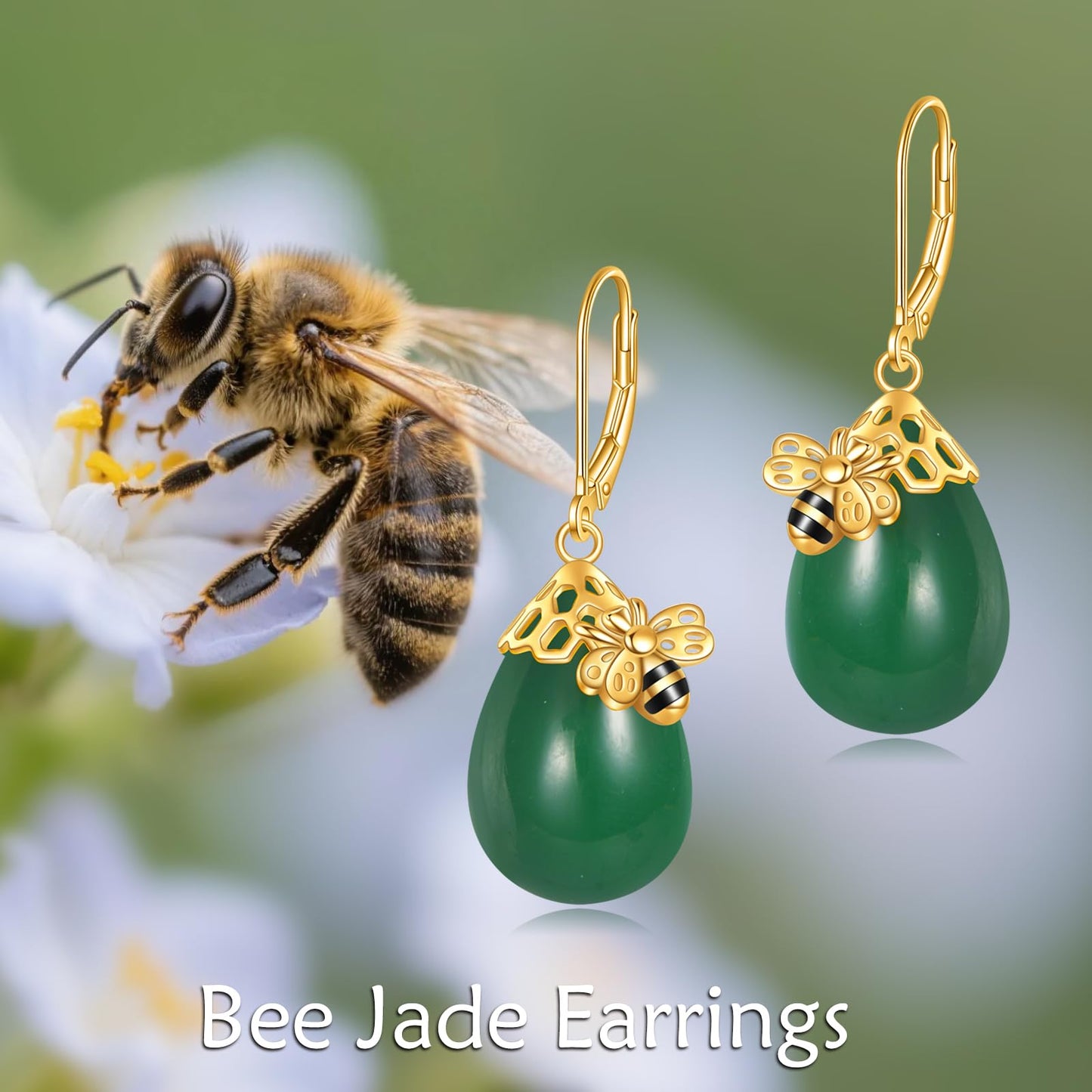 TIGERRIDER Bee 925 Sterling Silver French Clasp Earrings Jade Pendant Jewelry Gift for Women