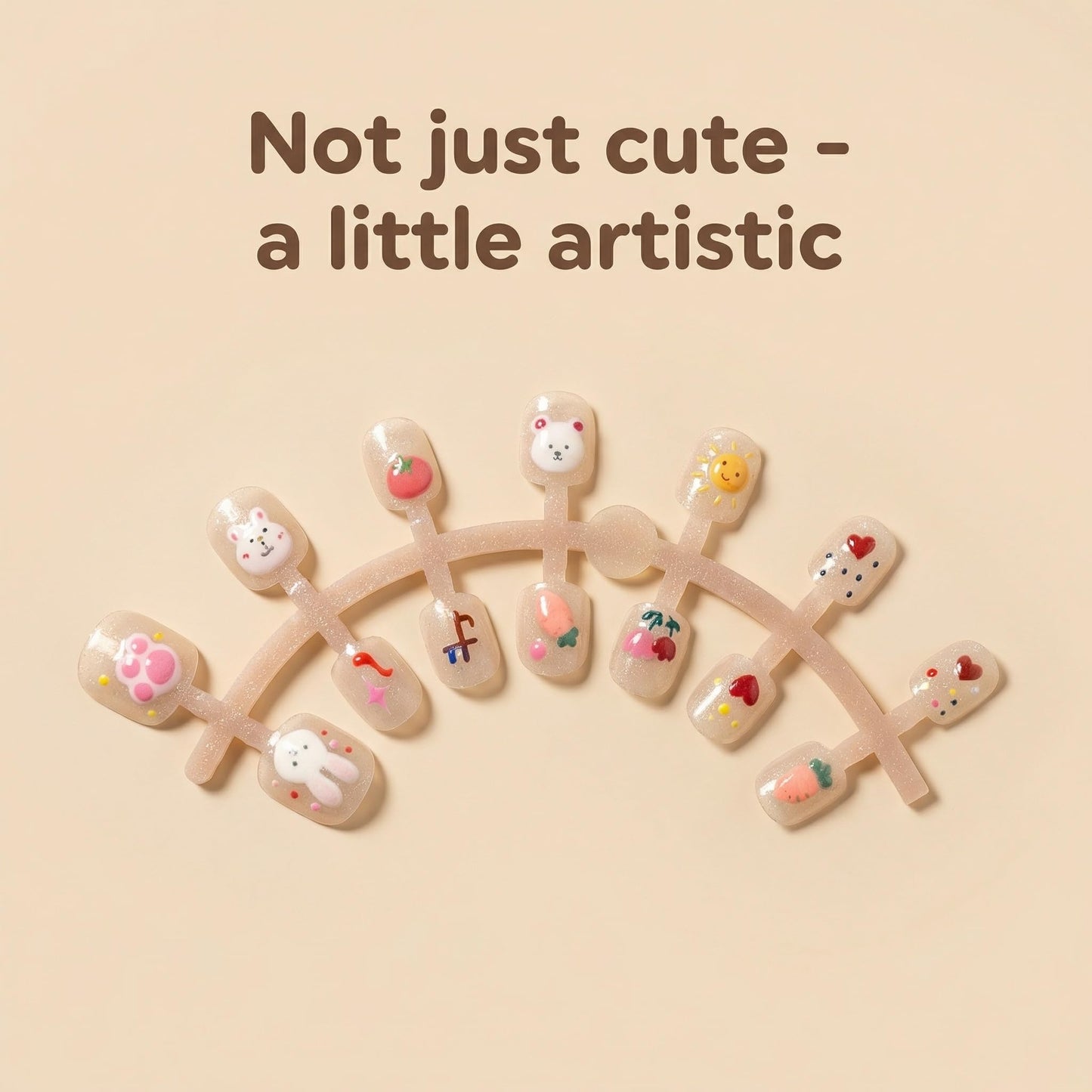 Kids Press On Nails, Everyday Cute Design, All Kids Love Fake Nails for Girls, Soft Glitter Look, 24pcs