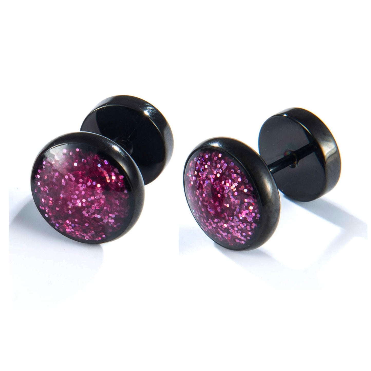 Surgical Stainless Steel Stud Earrings for Women Men Black Gold Plated Fluorescent Flat Back Hypoallergenic Earrings Suitable for Sensitive Ears
