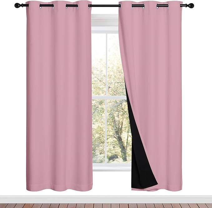 NICETOWN Crystal Pink Full Shade Curtain Panels, Pair of Energy Smart & Noise Blocking Out Blackout Drapes for Dining Room Window, Thermal Insulated Guest Room Lined Window Dressing(42 x 72 inch)