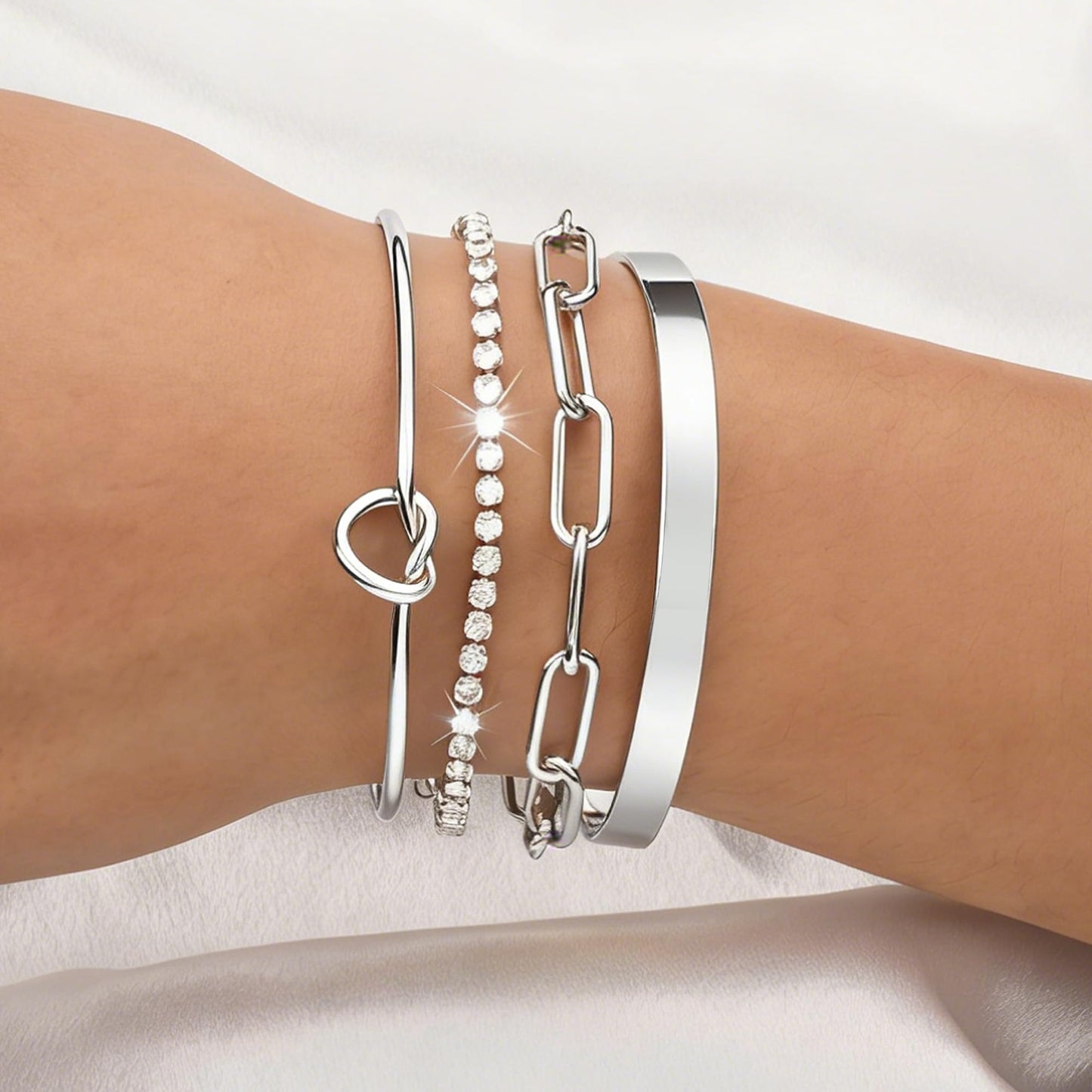 Reoxvo 925 Sterling Silver Plated Tennis Bracelets Stack for Women Silver Bangle Cuff Bracelets Set for Women