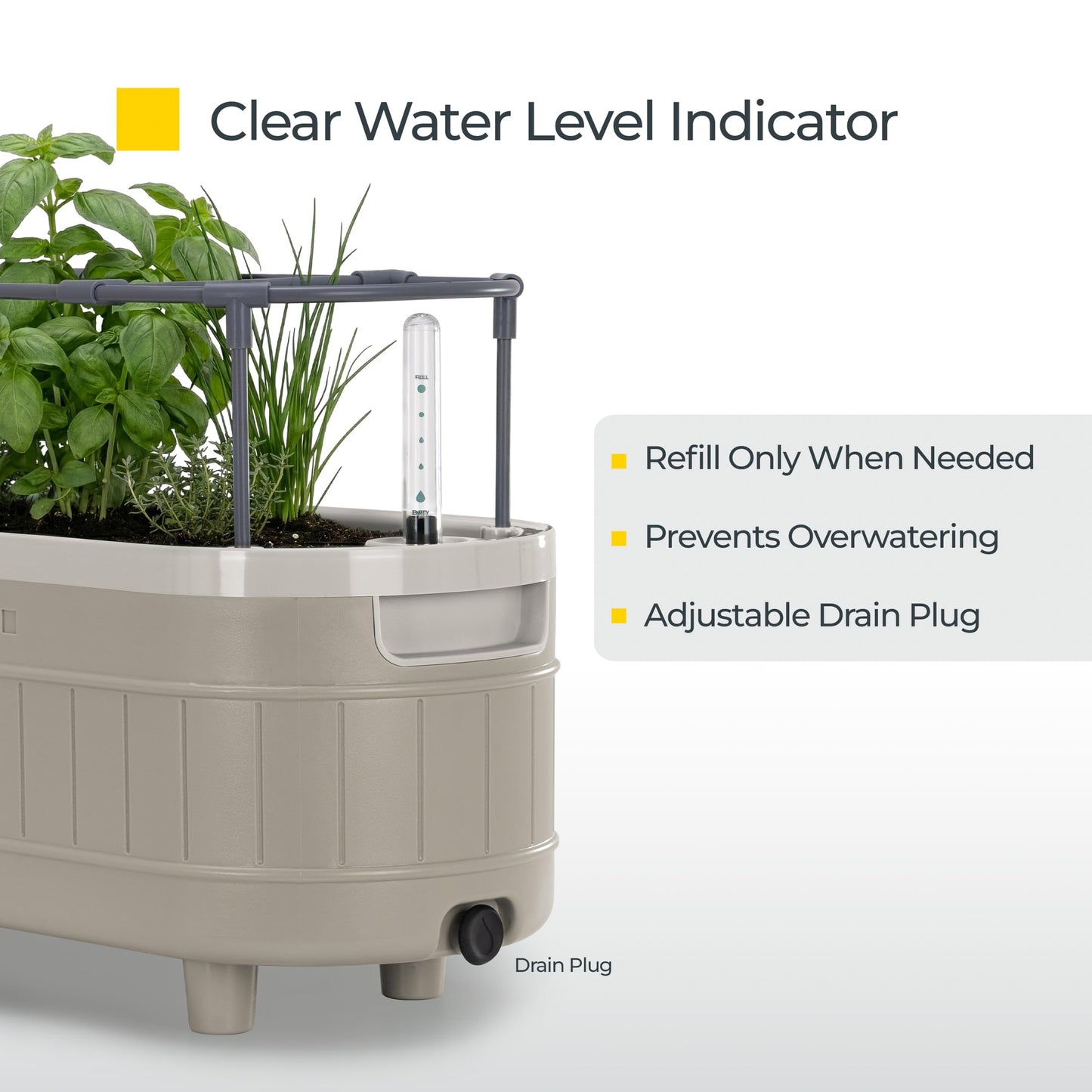 Permasteel Herb Garden Planter with Trellis Support, Self-Watering System with Water Level Indicator, Fits Multiple Herb Plants, for Basil, Flowers, Succulents, Indoor & Outdoor, Taupe