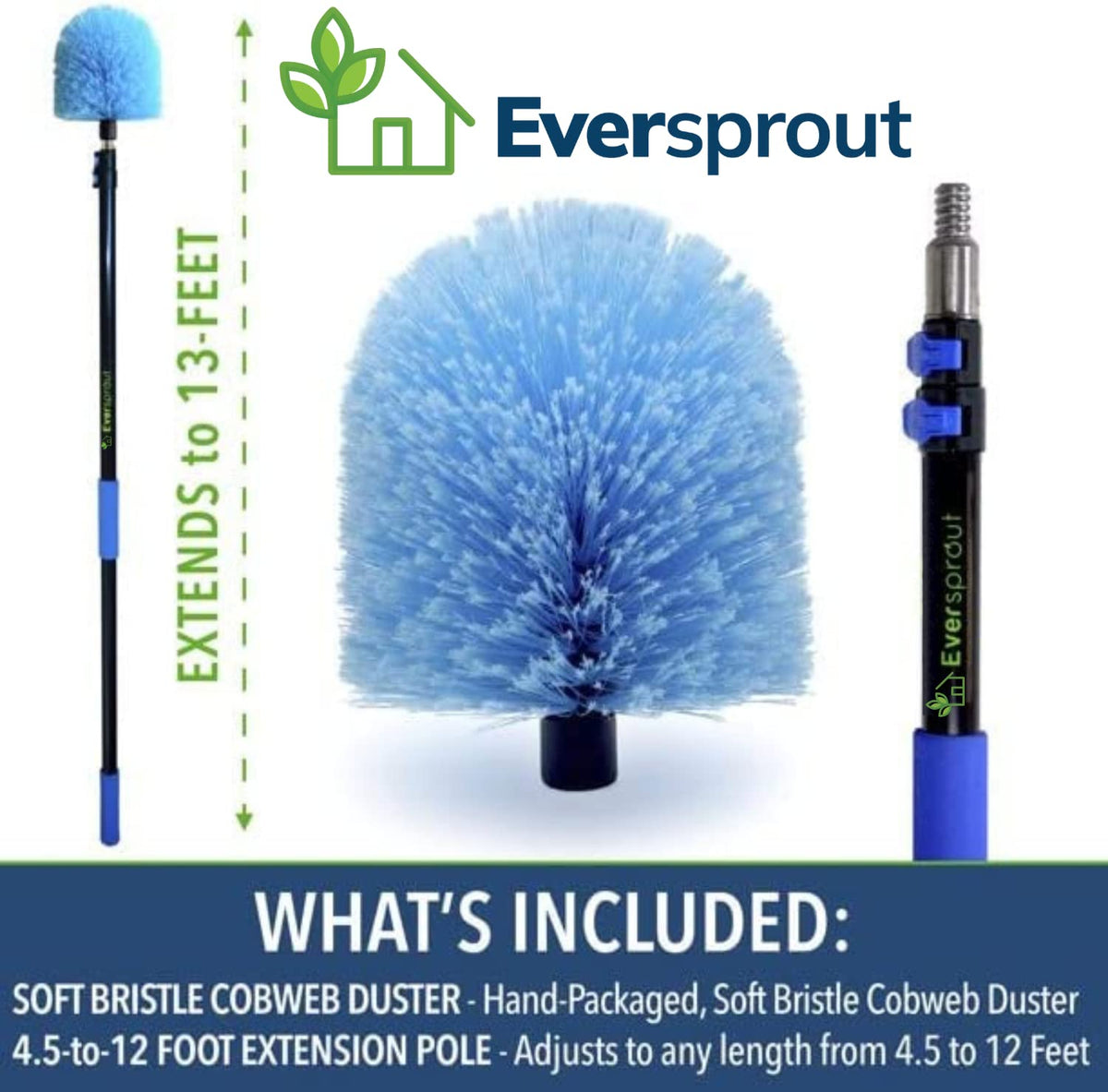 5-to-12 Foot Cobweb Duster & Pole Combo, Soft Bristles