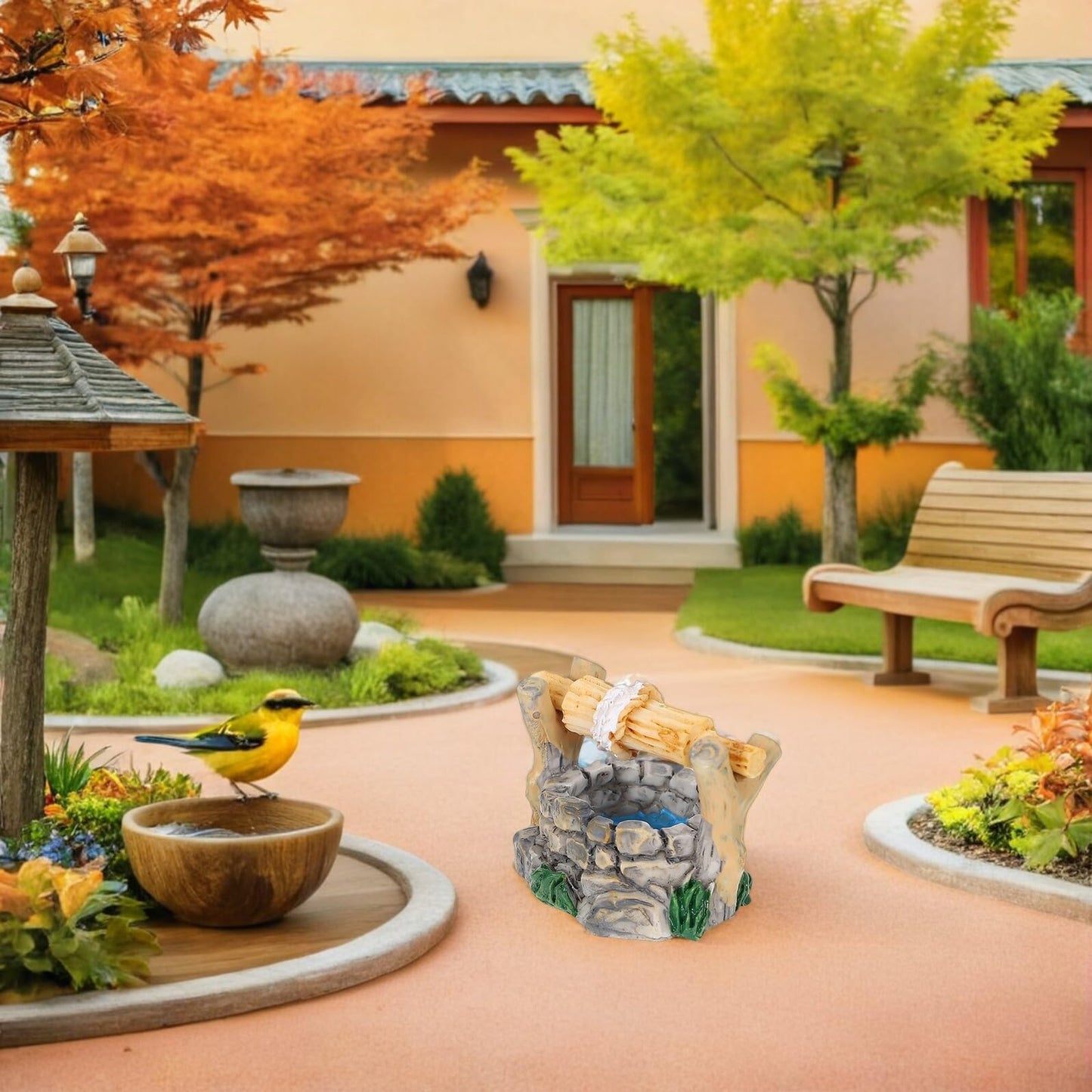 Miniature Water Well Figurine: 8Pcs Resin Fairy Garden Accessories, Tiny Water Well Micro Landscape Ornaments Kit for DIY Craft Dollhouse Decorative Accessory