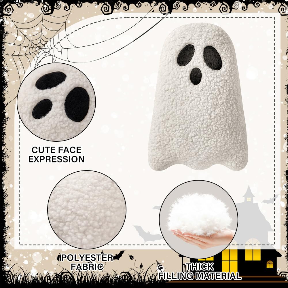 Ghost Pillow,Ghost Decor,Halloween Pillows Set of 2 White Cute Ghost Indoor Decorative Throw Pillow Ghost Plush Pillows for Halloween Decorative Home Sofa Bed Ghost Decor Cushion(11.8 Inch)