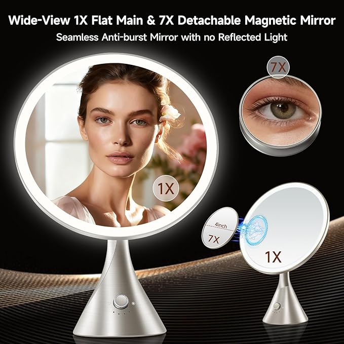 Lighted Makeup Mirror with Magnification Electric Plug in, 7X Magnifying Lighted Vanity Makeup Mirror with Led Lights