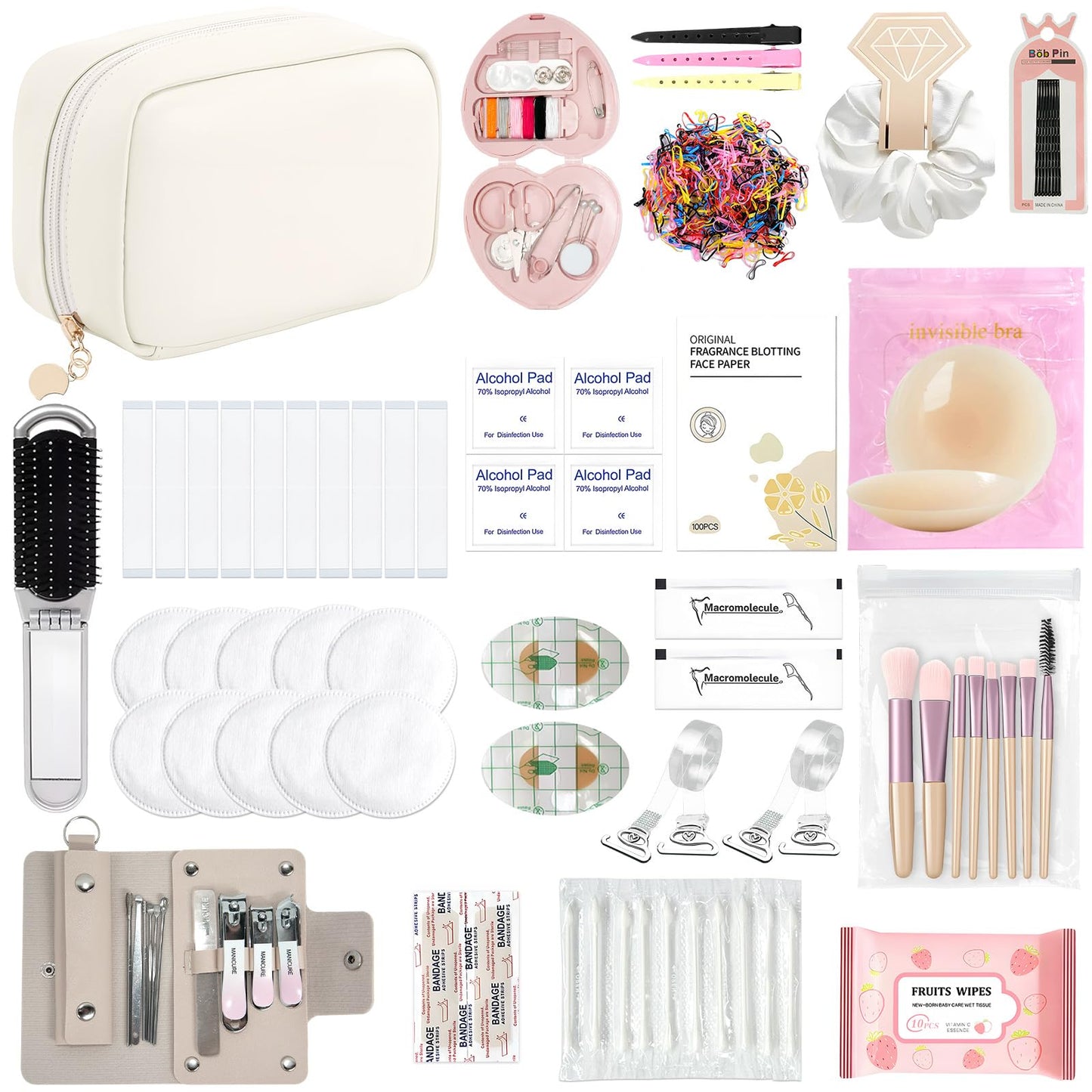 Wedding Emergency Kit for Bride, Wedding Survival Set with Makeup Bag, 42 Pc Wedding Daily Travel Essential Items