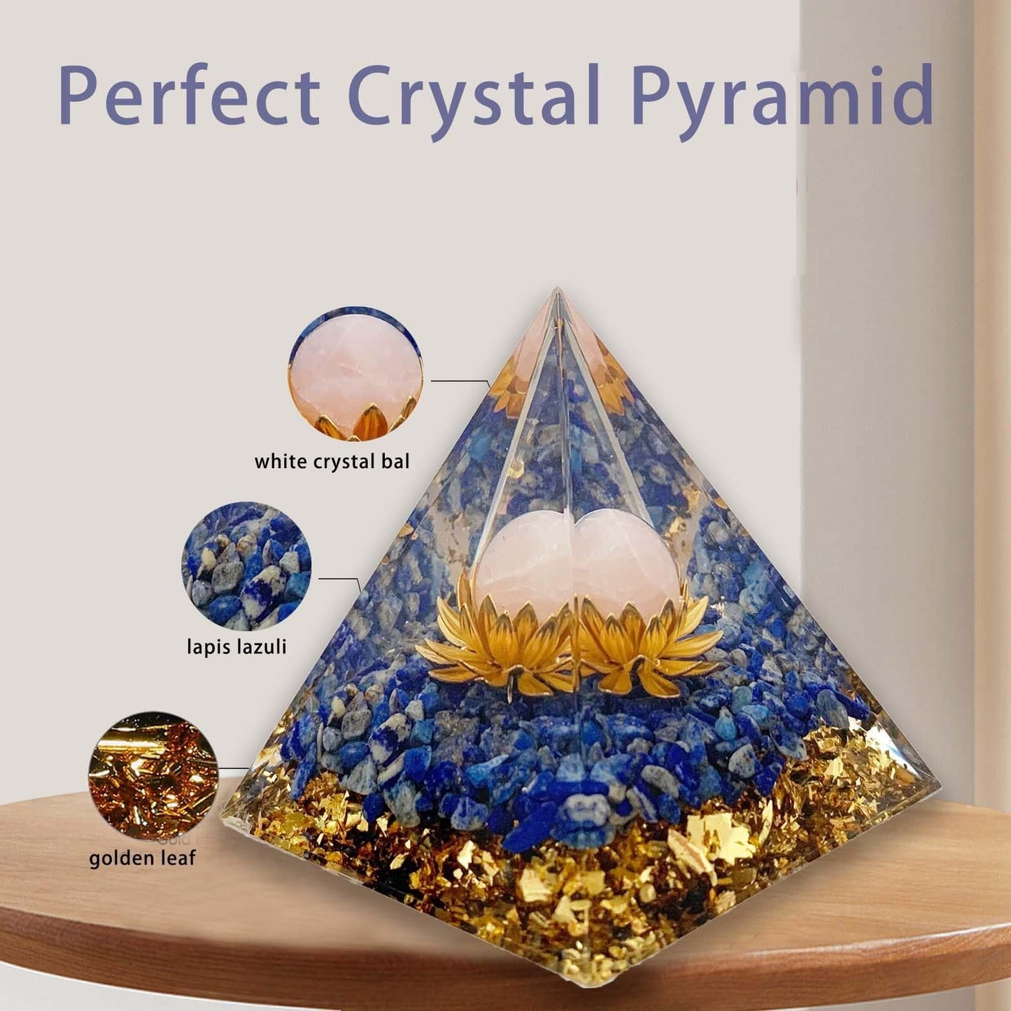 Crystal Pyramid, Lapis Lazuli Healing Crystal Pyramid Porstive Energy Generator, Natural Crystals Energy Pyramid for Attract Wealth Success and Lucky