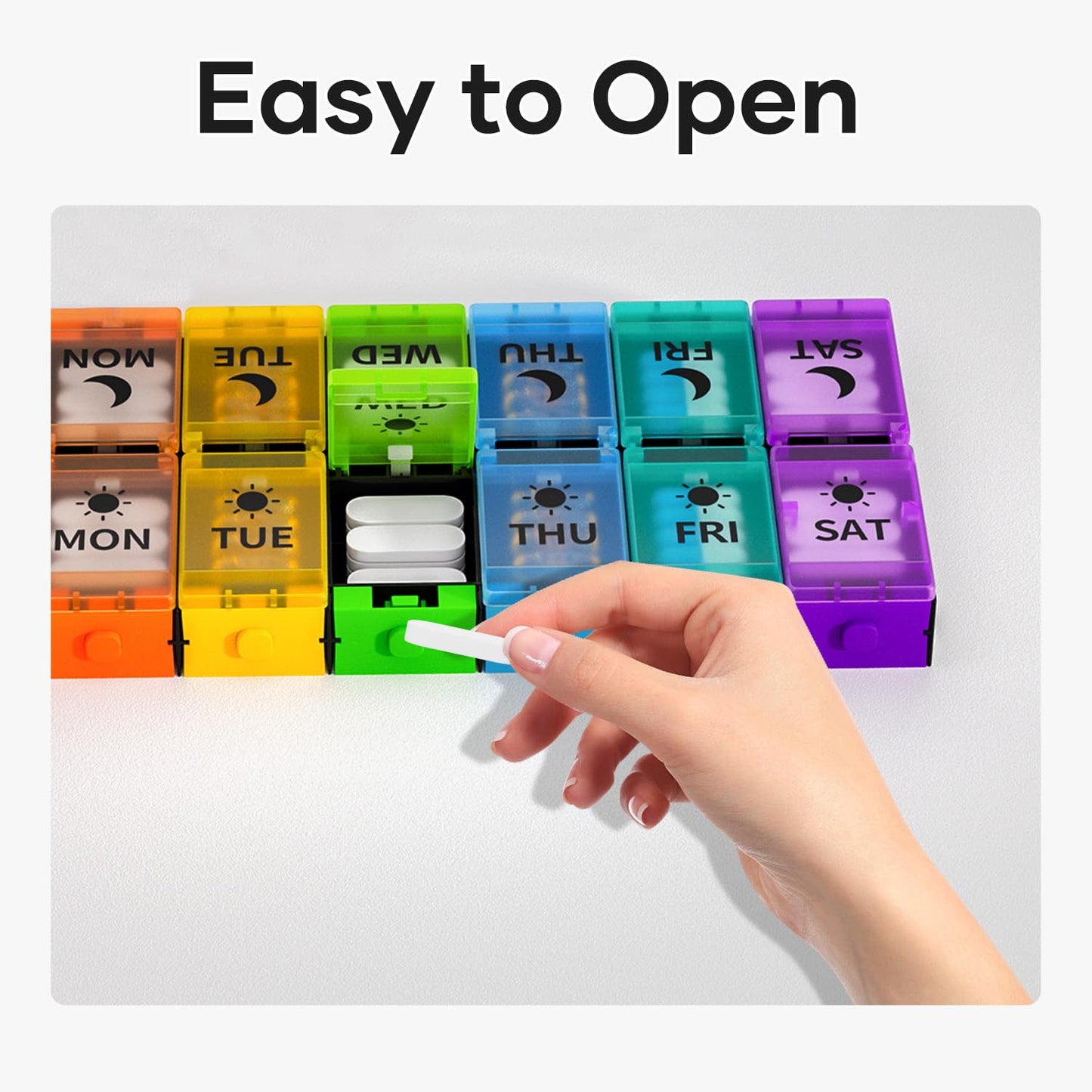 Push Button Weekly Pill Organizer 2 Times a Day, Medicine Pill Organizer, Pill Box Case 7 Day AM PM, Pill Container for Vitamins, Fish Oil, Supplements Medication (Colorful)
