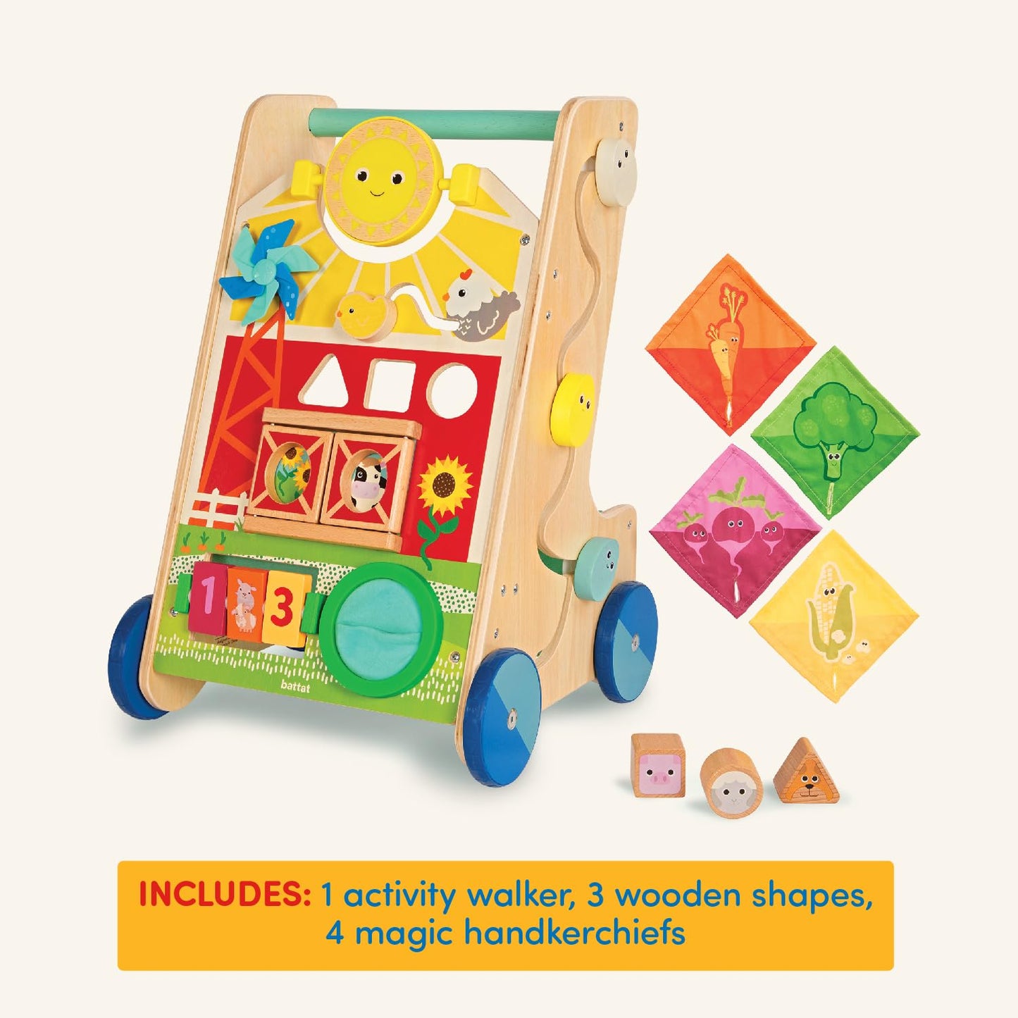 Battat – Wooden Activity Walker – 9 Educational Activities – Learning & Walking Toy for Toddlers – Stand, Push, Walk – 1 Year + – Farm Theme