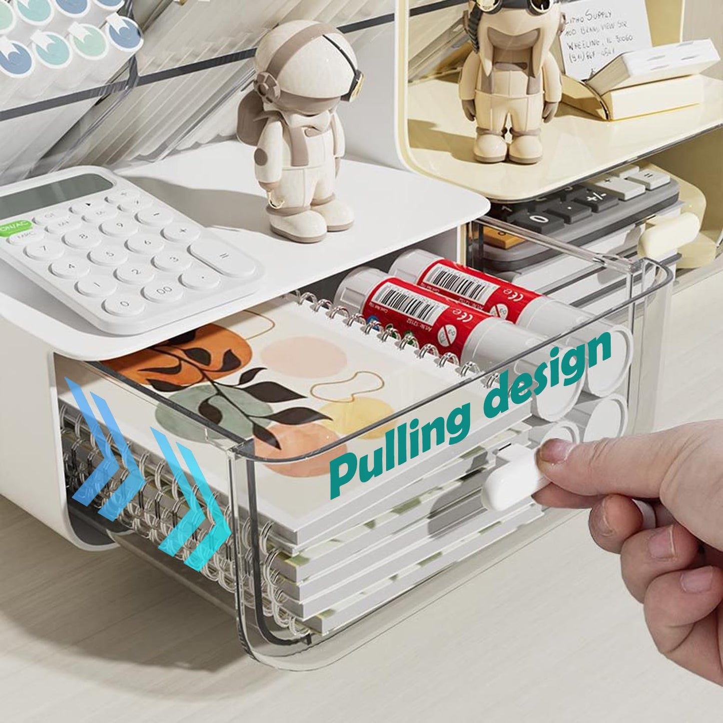 Pen Organizer for Desk, Desk Organizer with Drawer, Multi-Functional Pencil Holder with 6 Compartments and 1 Drawer Organization Storage Accessories for Office Home School Workspace (White)