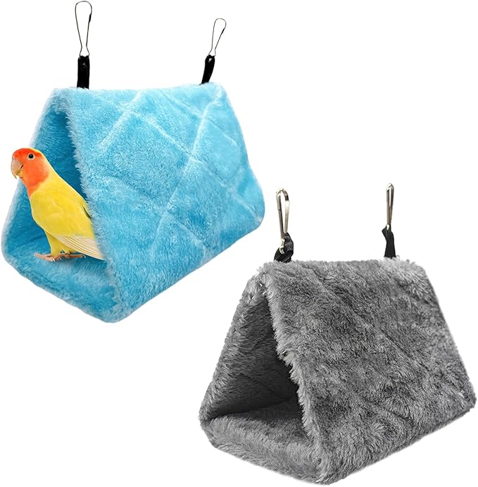 2Pcs Bird Tent Plush Hammock Warm Hut Hanging Nest for Cage 9.4''X5.9''X7.0'' Large Snuggle Sleeping Bed Parrot Hideaway Cave for Eclectus Parakeet Cockatiels Cockatoo Lovebird
