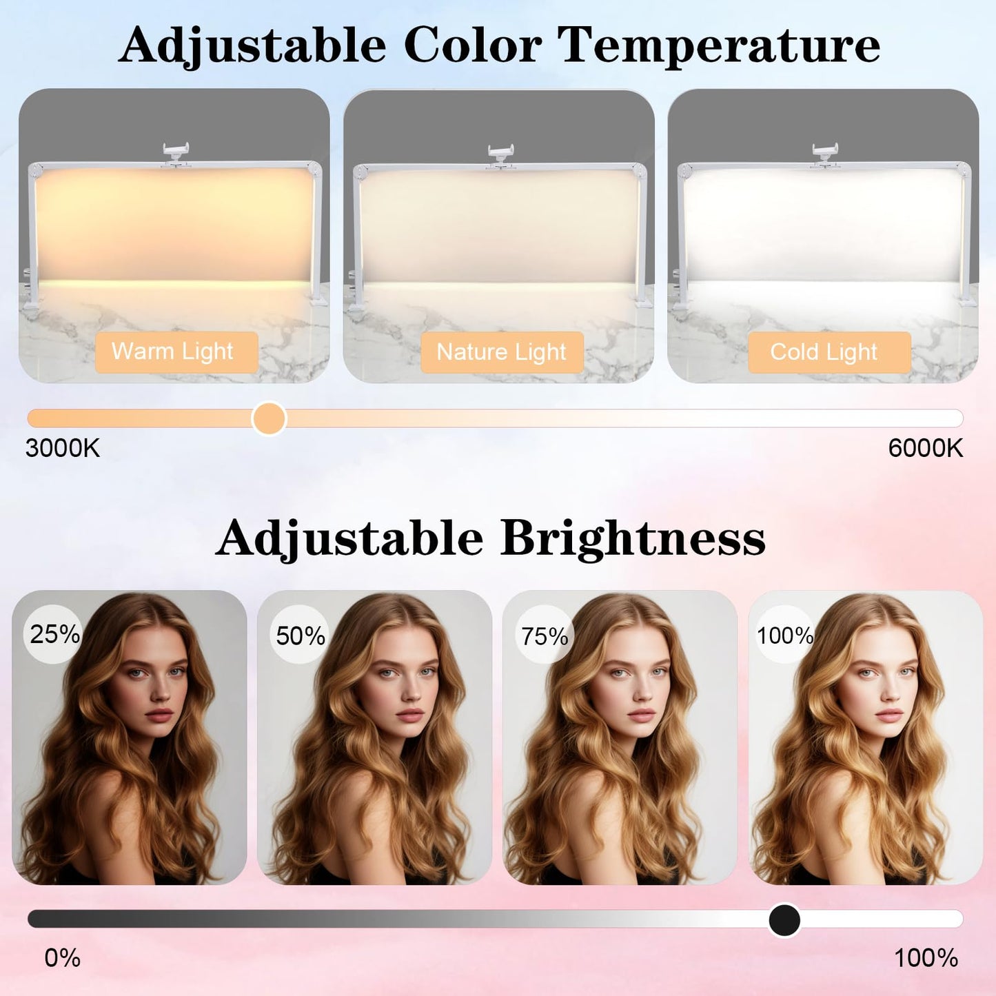 Ciyebst Nail Tech Lamp for Desk, 34 in Large Half Moon Light with Phone Holder, 48W Brightness Adjustable Lash ARC Light for Manicure, Tattoo, Spa, Salon, 3000K-6000K LED Manicure Lamp