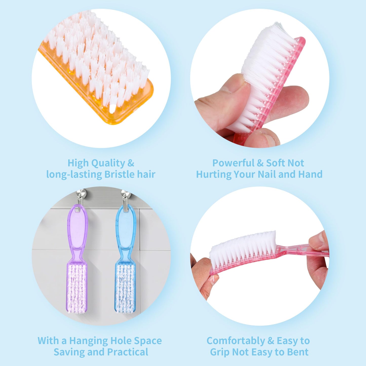 Axigundaone 50 Pcs Handle Grip Nail Brushes Bulk, Hand Fingernail Cleaning Manicure Brush, Multicolor Nail Scrub Brushes for Toes and Fingernail Cleaning (5 Colors)