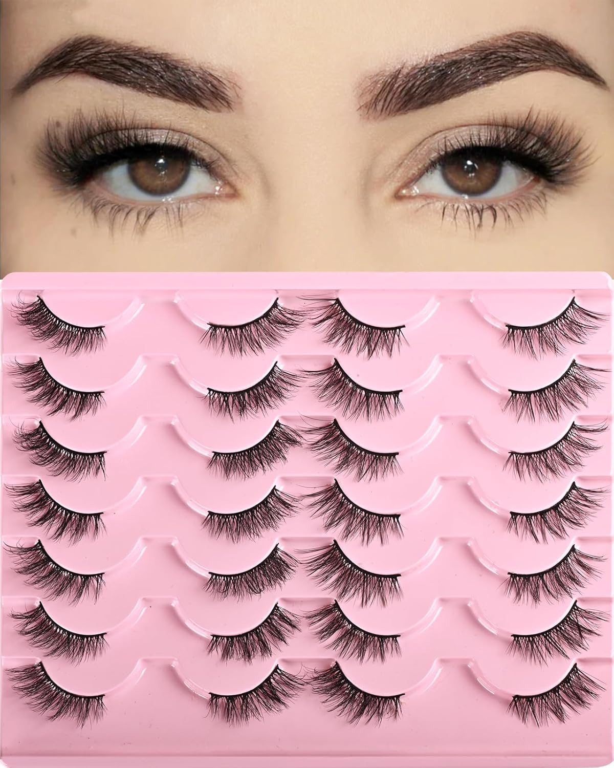 FARRED Half Lashes Natural Look Short Eyelashes Cat Eye Lash Fluffy Natural Lashes Wispy False Eyelash 14 Pairs Faux Mink Strip Eye Lashes Pack for Daily Makeup (F15 | 9-14mm)