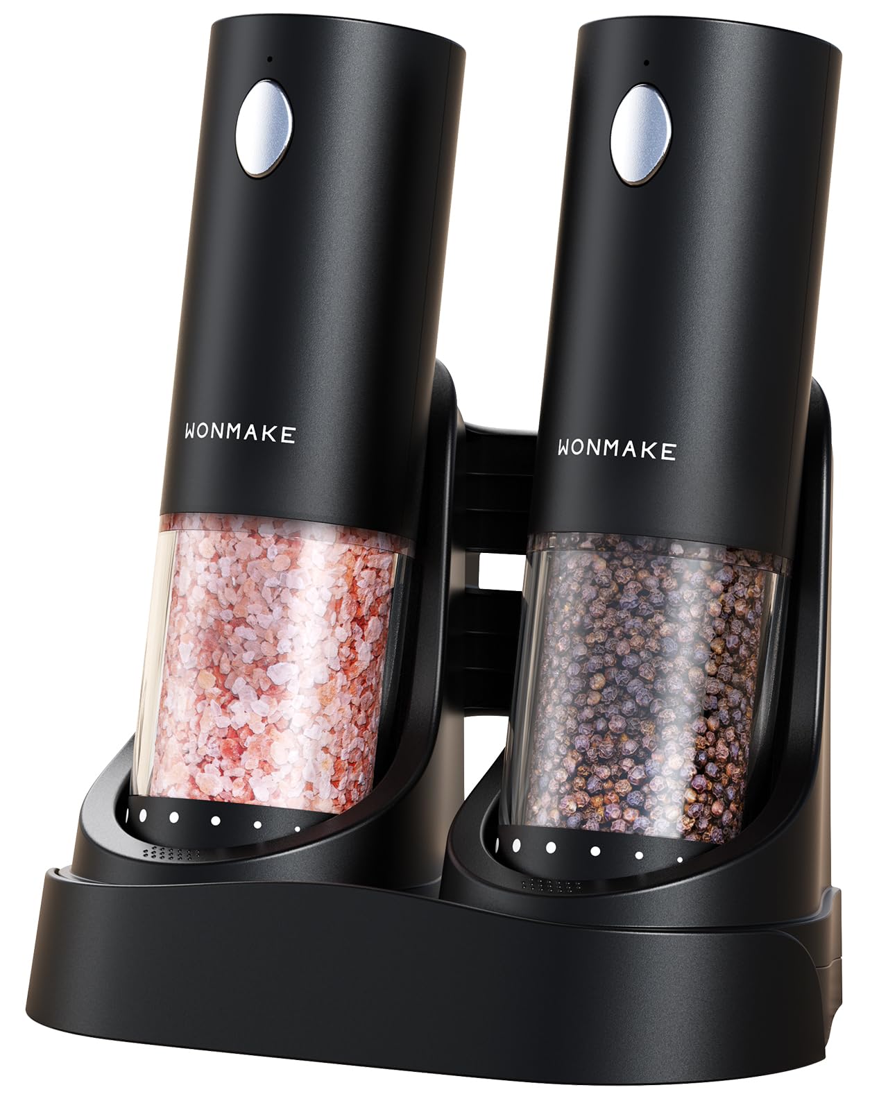 Electric Salt and Pepper Grinder Set - Automatic Refillable Salt and Pepper Grinders with Charging Base & LED Light, Adjustable Coarseness, One-handed Easy Operation, Ideal Kitchen Gadget
