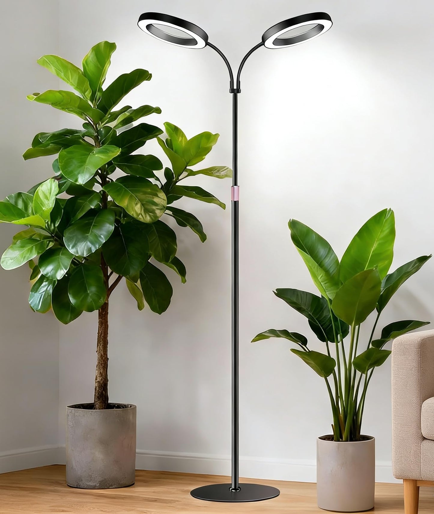 LIANPTRON Grow Lights for Indoor Plants, 2-Head Full Spectrum LED Plant Light with Stand, 67" Adjustable Height, 3/9/12H Timer, 10 Dimmable Levels & 3 Lighting Modes