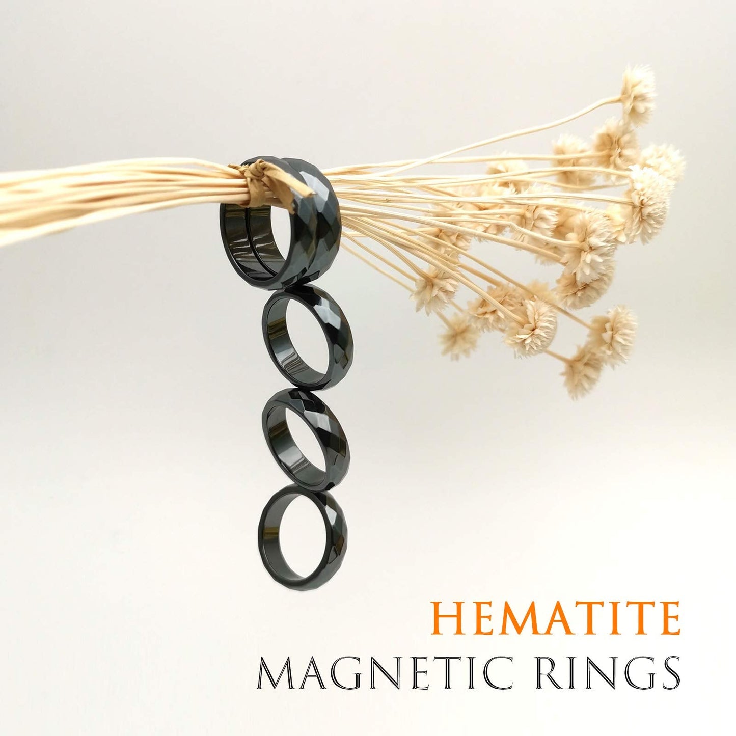 Morchic 10Pcs Pack Magnetic Hematite Stone Rings for Women & Men, Unisex Faceted Set (6mm Width) - Mixed Sizes 6-12, Chakra Balancing, Polished Gemstone, Gift Ready