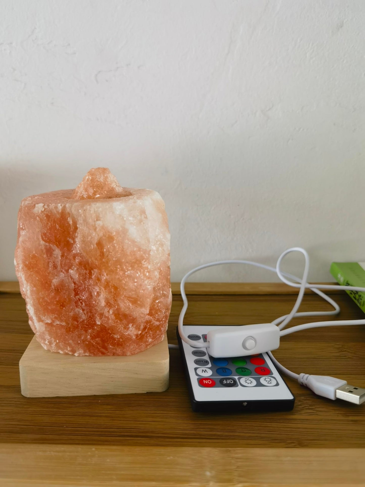 YZYOE USB Colour Gradient Himalayan Salt lamp,Solid Wood Based Atmosphere Decoration Natural Shape Salt lamp with Remote Control, Natural Crystal Stone Bedside Night Light, Handmade Crafts.