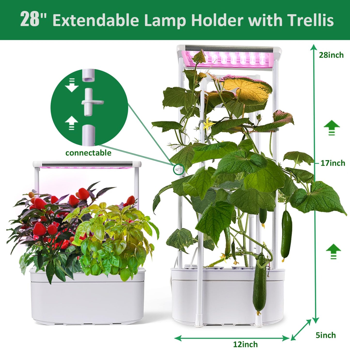 E SUPEREGROW Hydroponics Growing System kit with Trellis,Smart Hydroponic Gardening System with LED Grow Light, Indoor Hydroponic Garden Herb Grow Kit for Short Tomato,Pepper,Cucumber (6200LC)