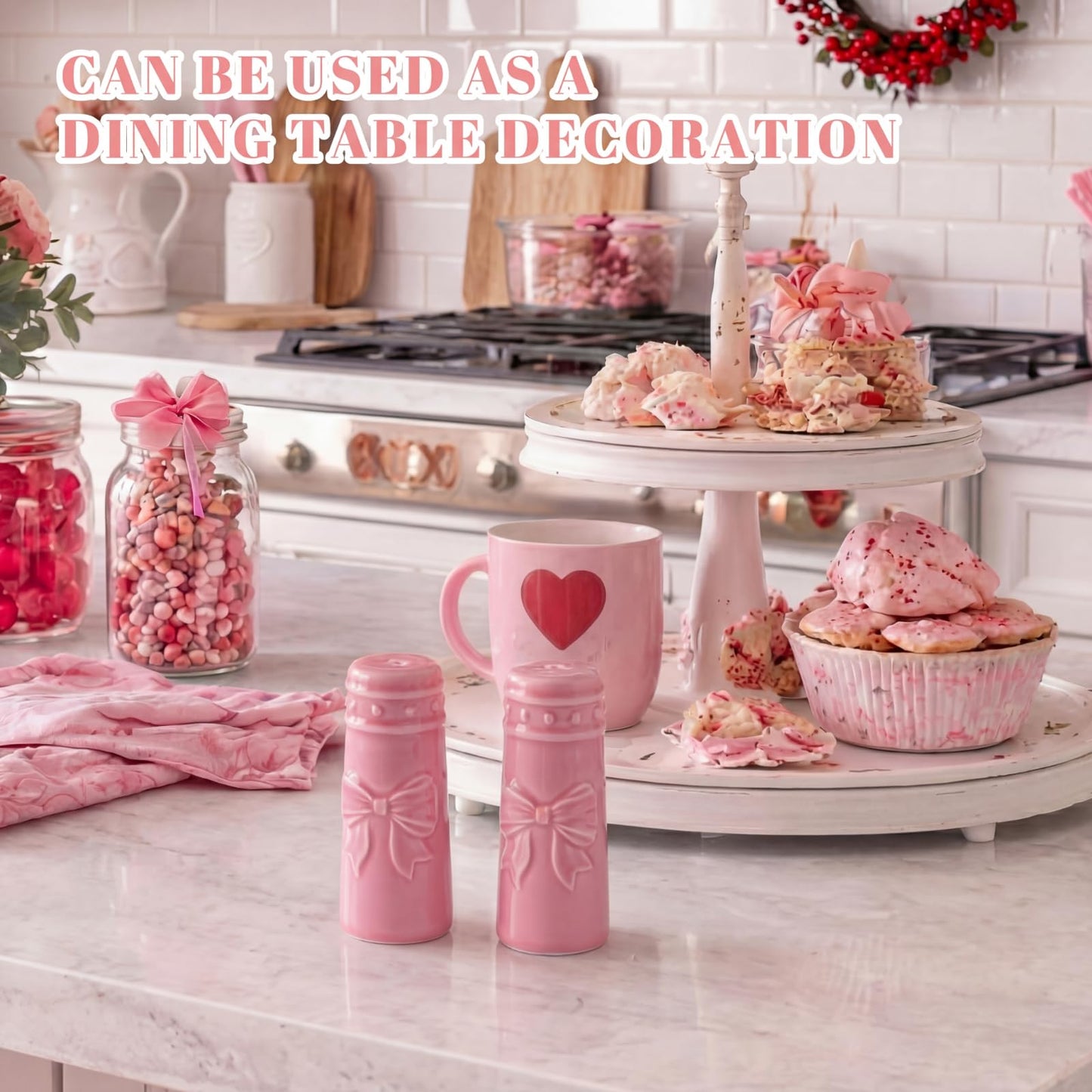 Acellegic 2 Pcs Pink Bow Salt and Pepper Shakers Cute Bow Kitchen Accessories Pink Ceramic Decorative Salt and Pepper Shaker Set Coquettish Preppy for Kitchen Dinner Table Party Gifts for Women