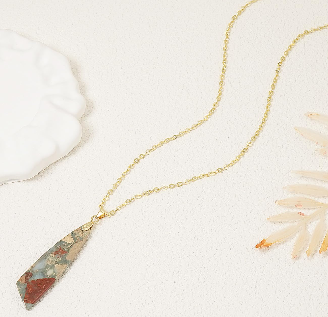 Wovanoo Nature Stone Necklaces for Women Boho Gemstone Pendant Necklace 18K Gold Chain Necklaces Beige Gold