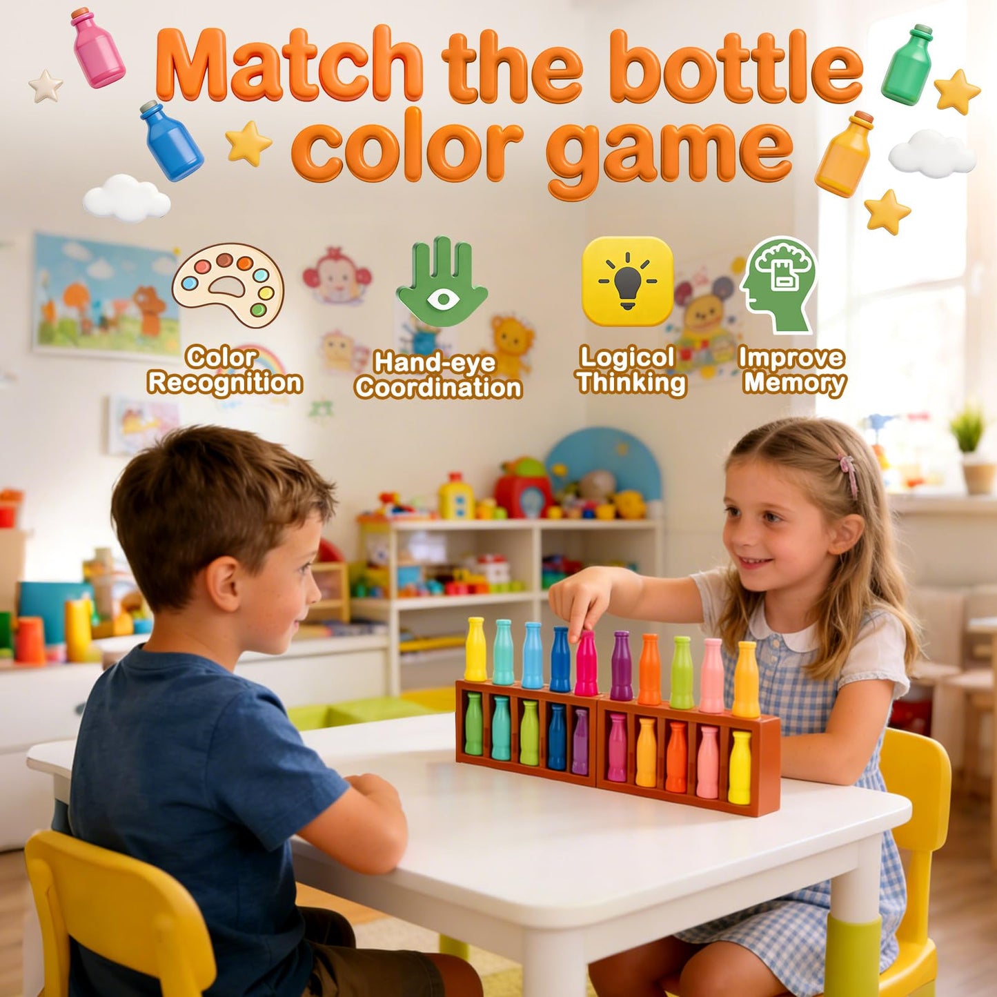 Vodolo 20pcs Bottle Color Match Game，Family Matching Games for Kids 8-12,Memory and Logical Training Bottle flip Game for fmaily, Party Activities