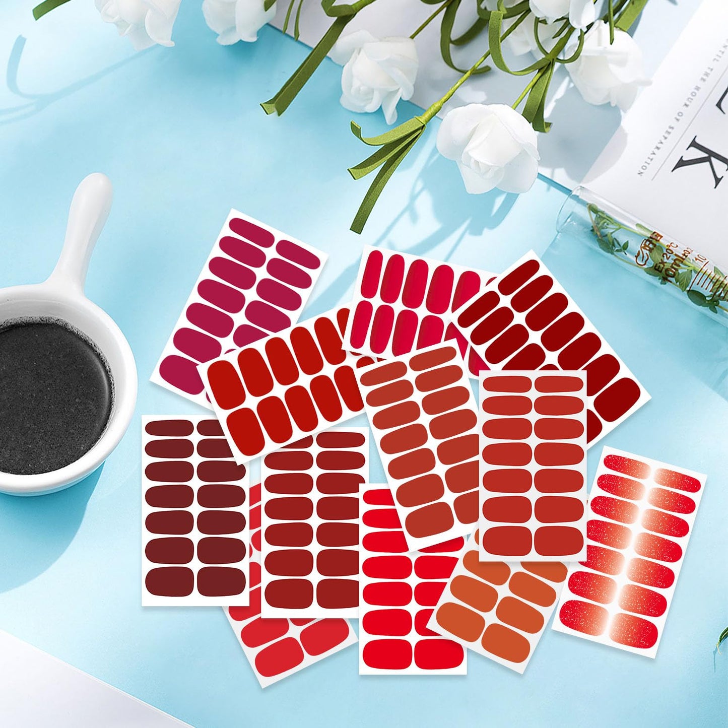 YECIRALA 20 Sheets 280 Pcs Red Nail Stickers Full Nail Wraps，Solid Nail Polish Strips for Women Girls Solid Nail Polish Stickers Stick On Nails Self Adhesive Gel Strips Press On Nails