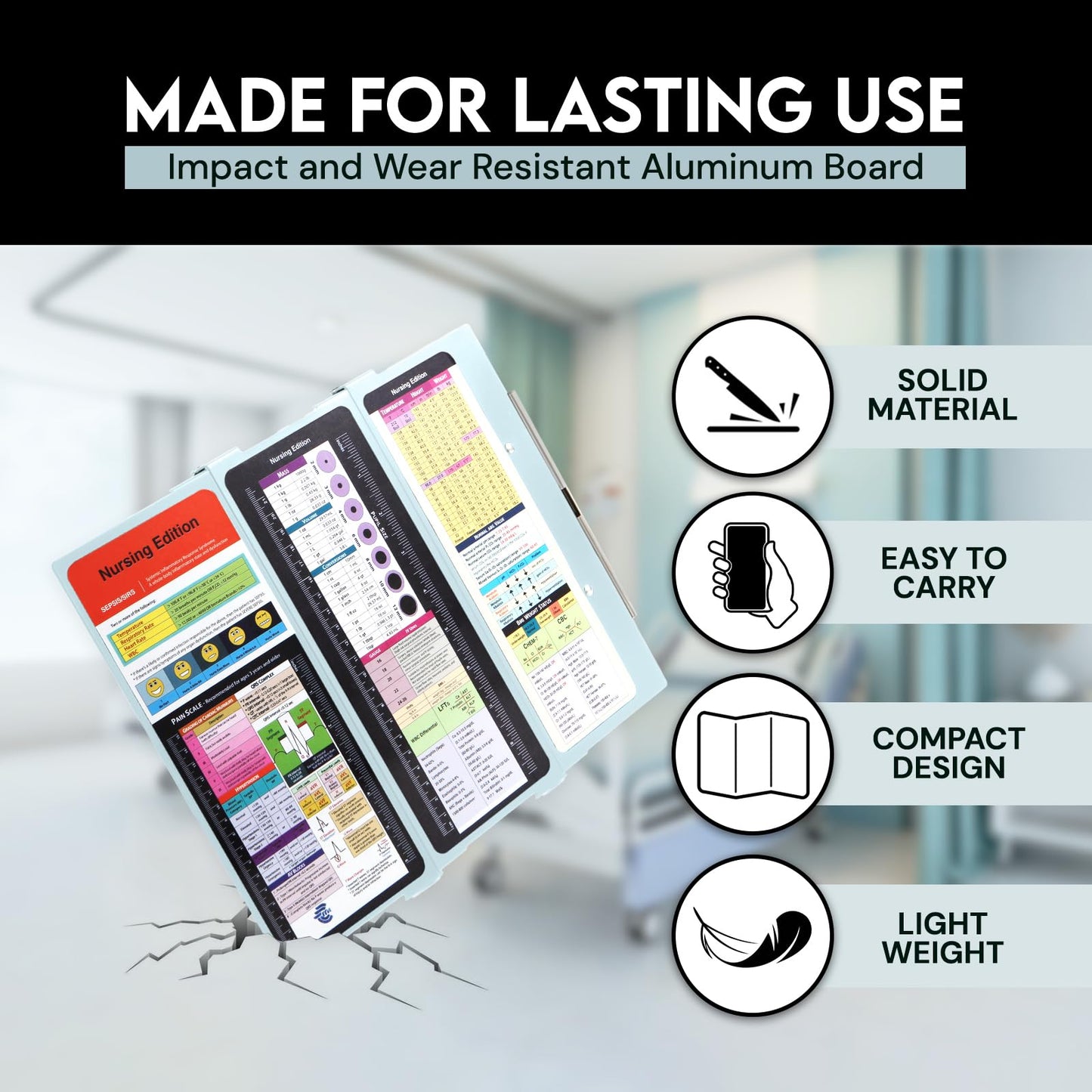 Nursing Clipboard Foldable with Medical Edition Cheat Sheets, 3 Layers Aluminum Foldable Clipboard for Nursing, Notepad for Students, Nursing School Essentials (Mint)