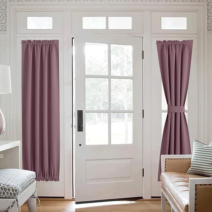 NICETOWN Blackout Door Curtain for Window Covring, Thermal Insulated Shade for Kitchen Patio Slding French Front Door, 26W x 72L Inch, 1 Panel, Dry Rose