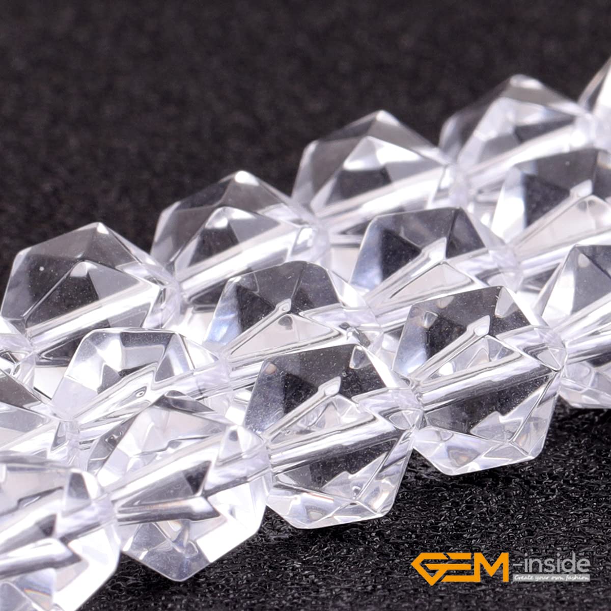 GEM-Inside Natural 8mm White Clear Quartz Gemstone Loose Beads Faceted Cambay Crystal Energy Stone Power for Jewelry Making 15"