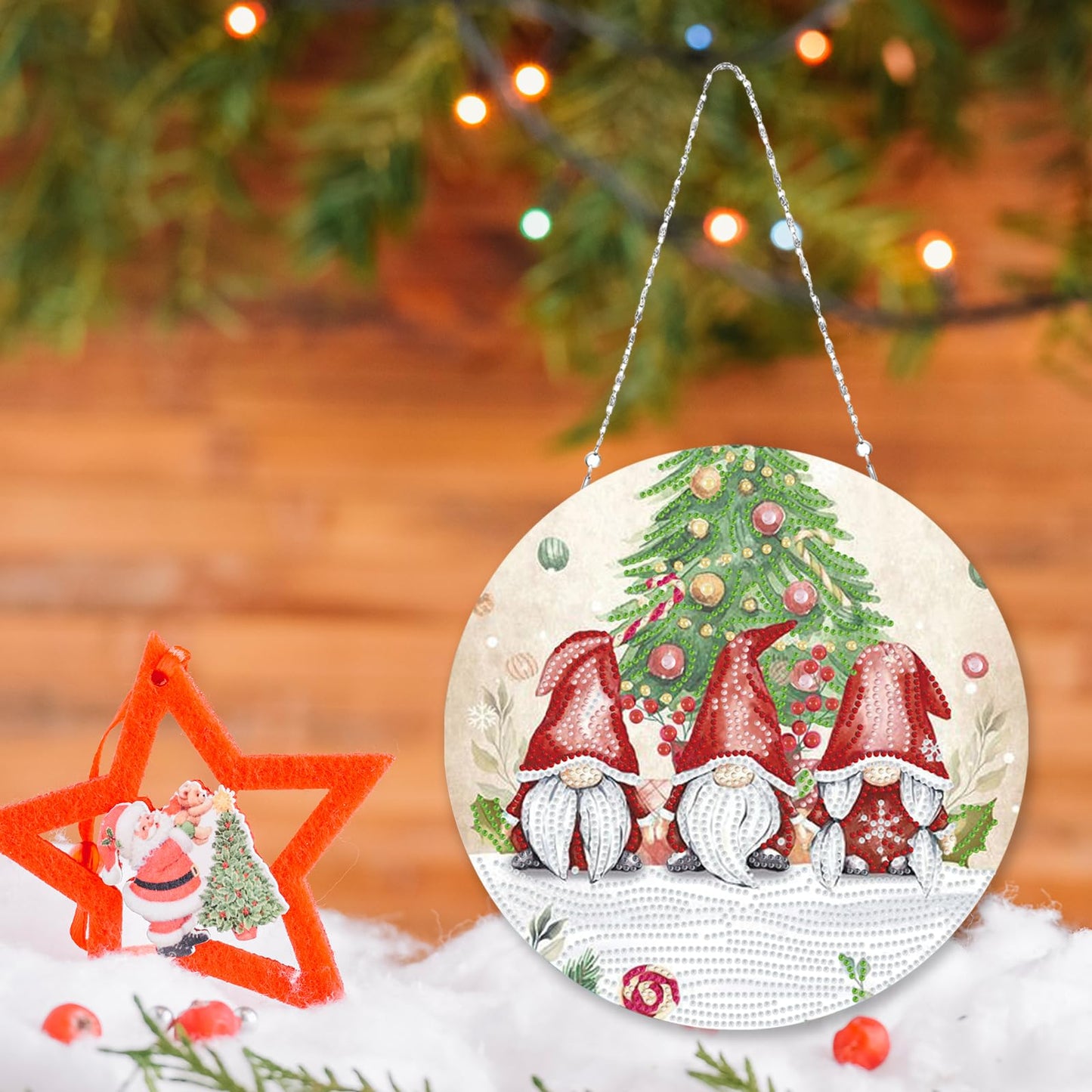 Christmas DIY Acrylic Double Sided Diamond Art Suncatchers Wall Sign Window Gnome Wreath Pendant Ornaments Decorations for Adults