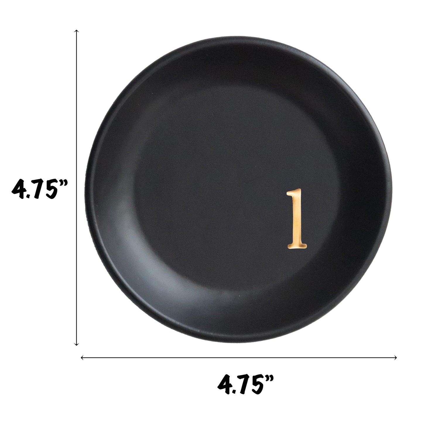 COLLECTIVE HOME - Ceramic Jewelry Tray, Decorative Trinket Dish for Rings Earrings Necklaces Bracelet Watch Keys, Birthday Mother's Day Christmas Gift for Women, 4.75", Black Surface (l)
