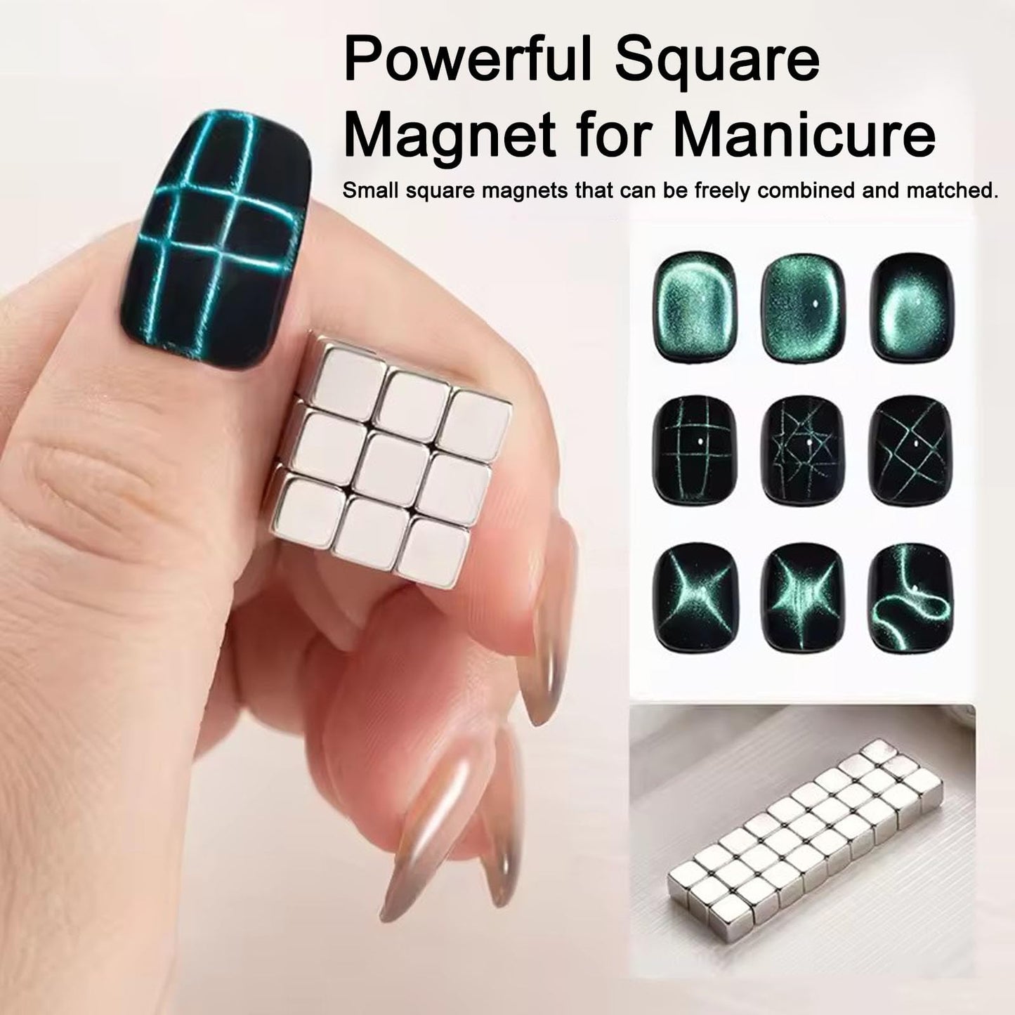 YECIRALA 64pcs Cat Eye Nail Magnet Set For Nails Magnetic Nail Polish Magnet Mini Beads Blocks 3 In 1 Cat Eye Magnet For Nails Water Wave Checkered Floral Cat eye Nail Design Tools For Nail Art