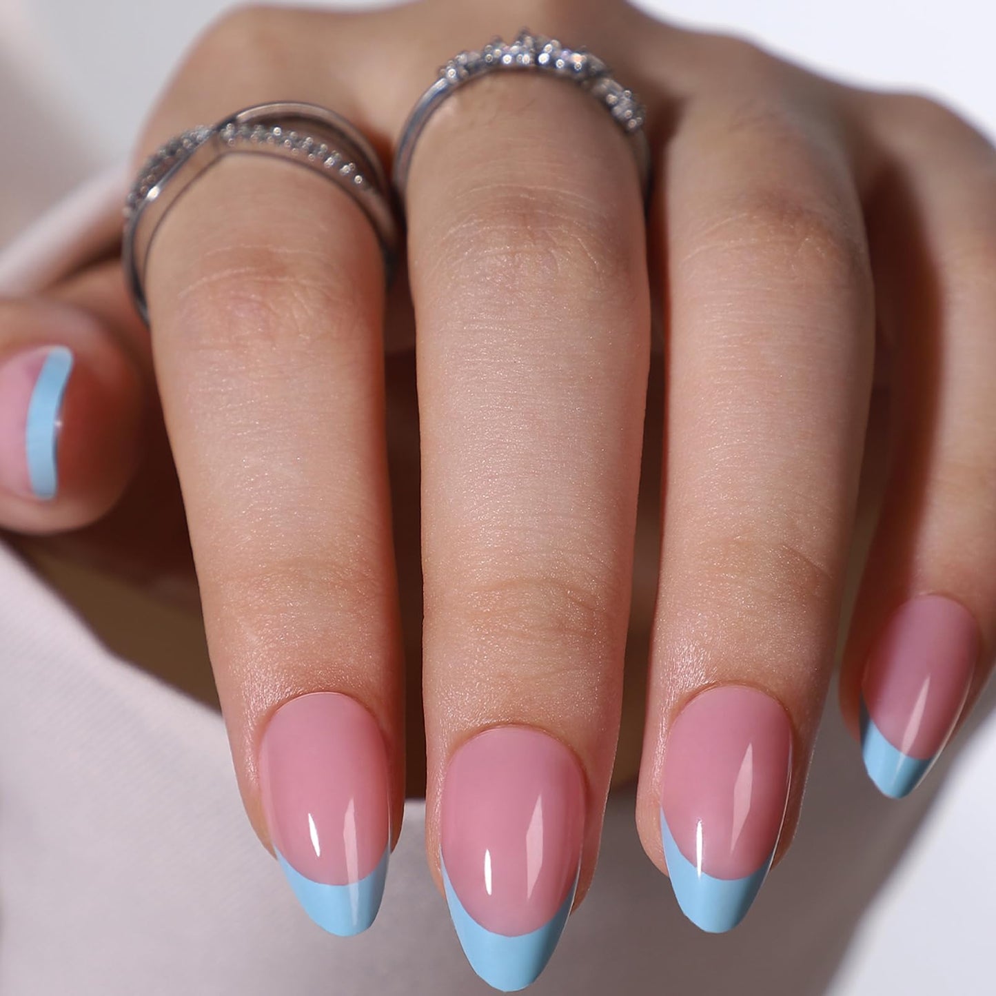 CTTHNBD 6 Packs (144 Pcs) Press on Nails - Almond, French Tip, Medium, Glue on, Gel False Nails for Women - 12 Sizes, 6 Styles