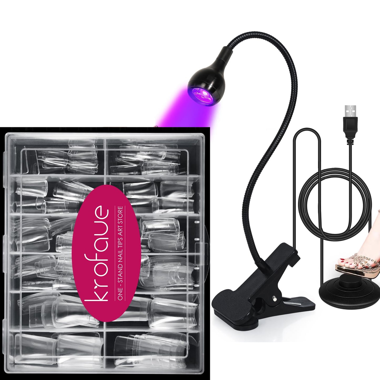 krofaue Duck Nail Tips - U V LED Nail Lamp with Gooseneck and Clamp Manicure Salon DIY at Home Black